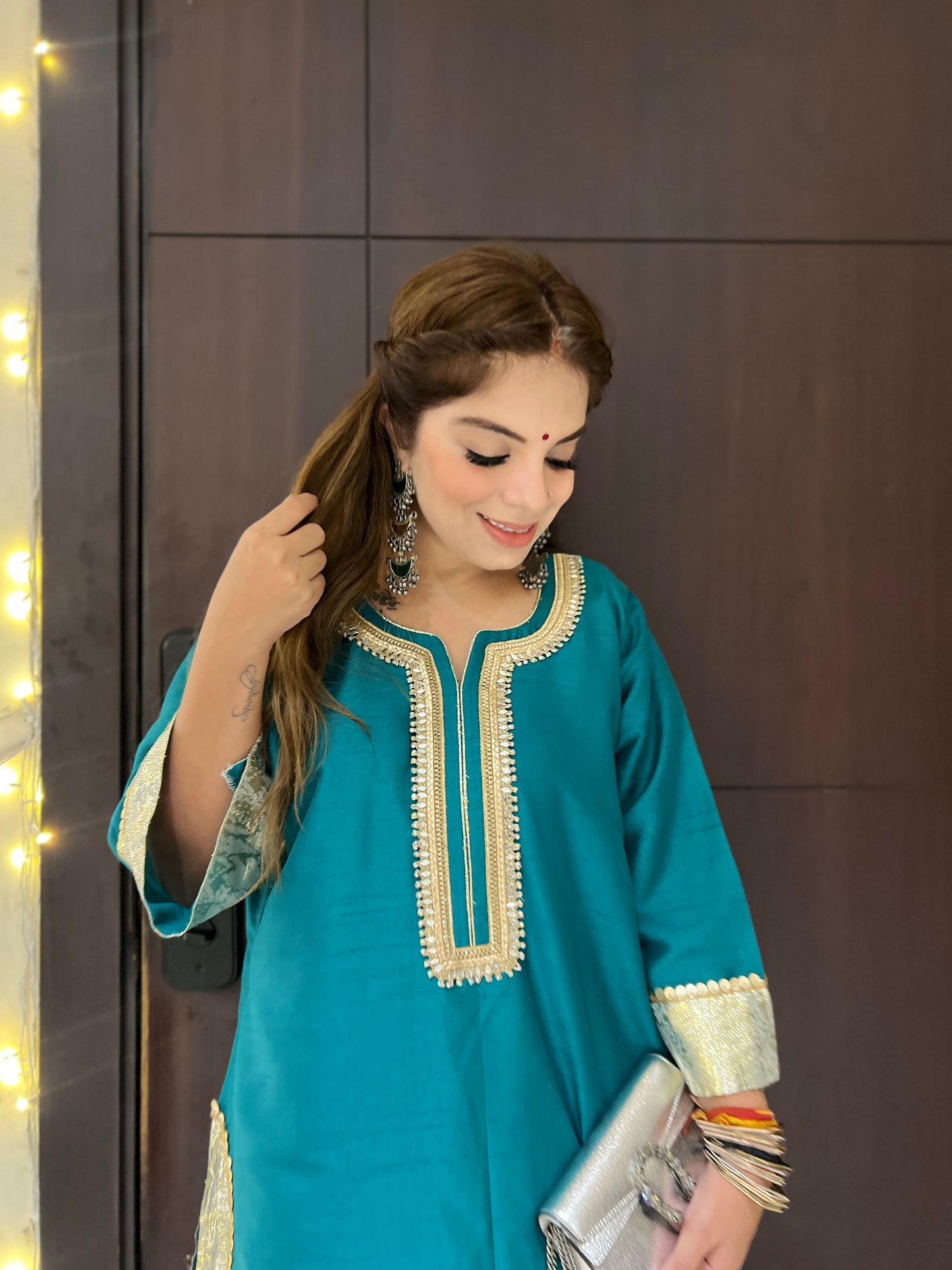 Nayara - Teal Blue Festive Kurta & Dhoti Set – Elegant Party Wear