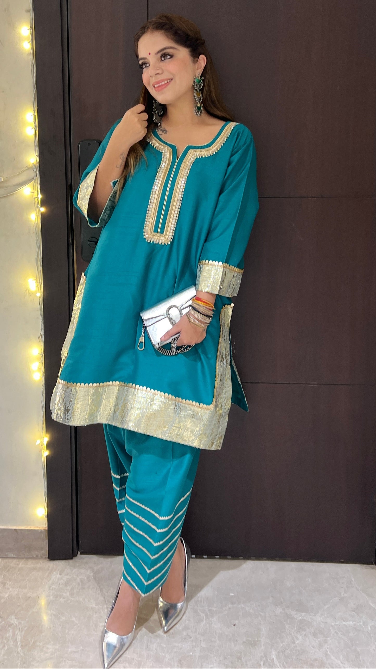 Nayara - Teal Blue Festive Kurta & Dhoti Set – Elegant Party Wear