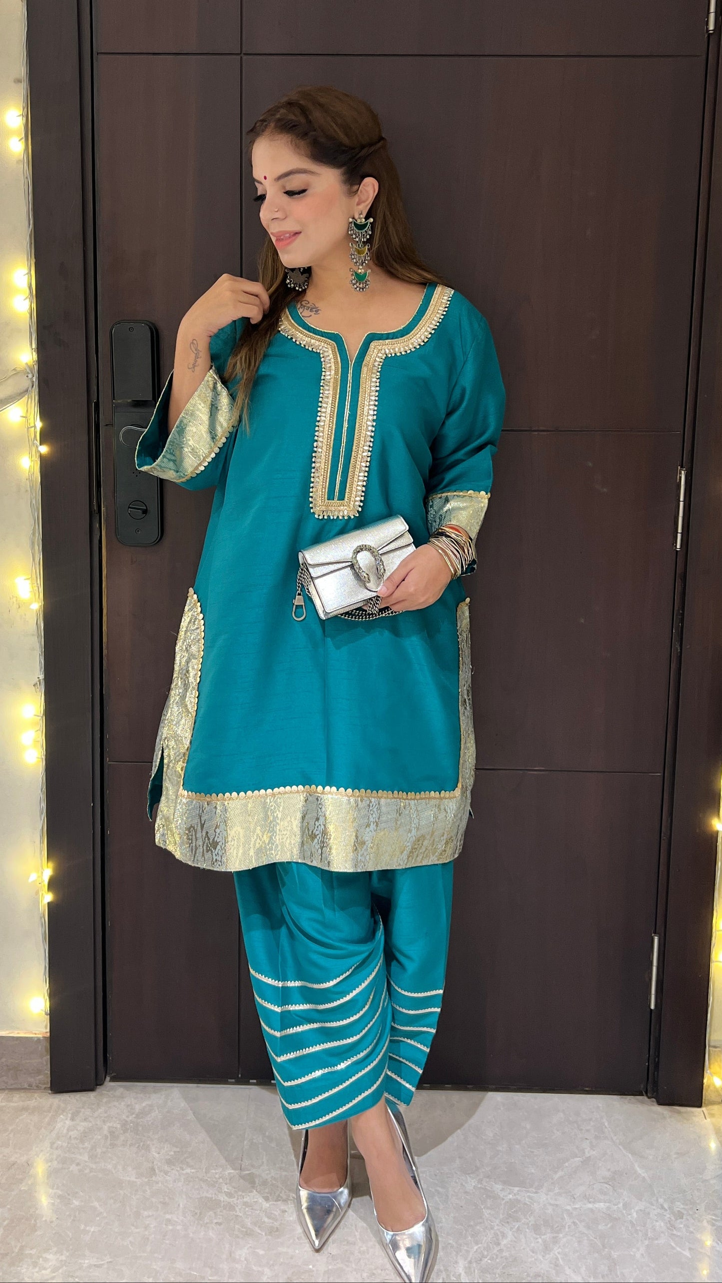 Nayara - Teal Blue Festive Kurta & Dhoti Set – Elegant Party Wear