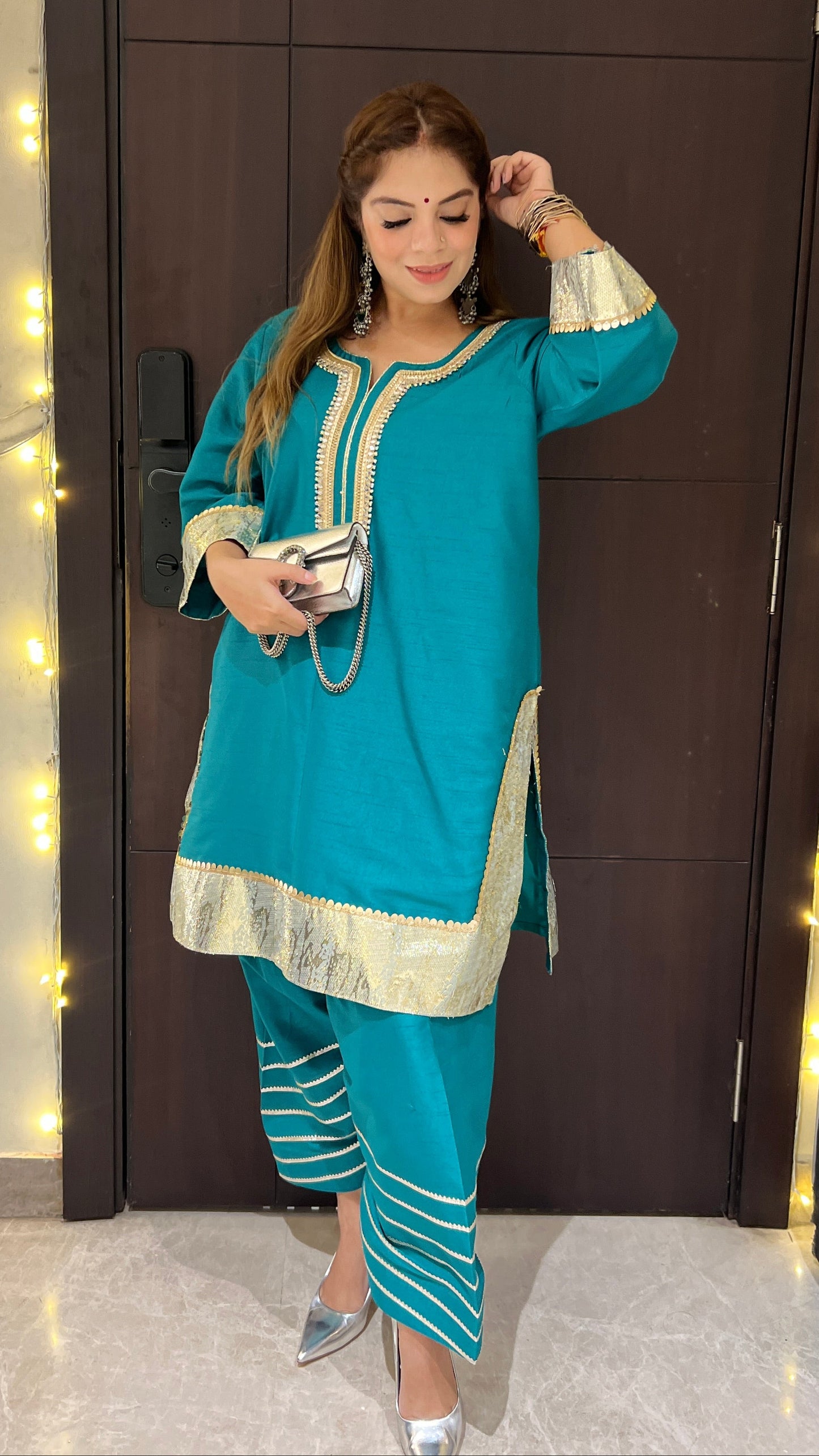Nayara - Teal Blue Festive Kurta & Dhoti Set – Elegant Party Wear