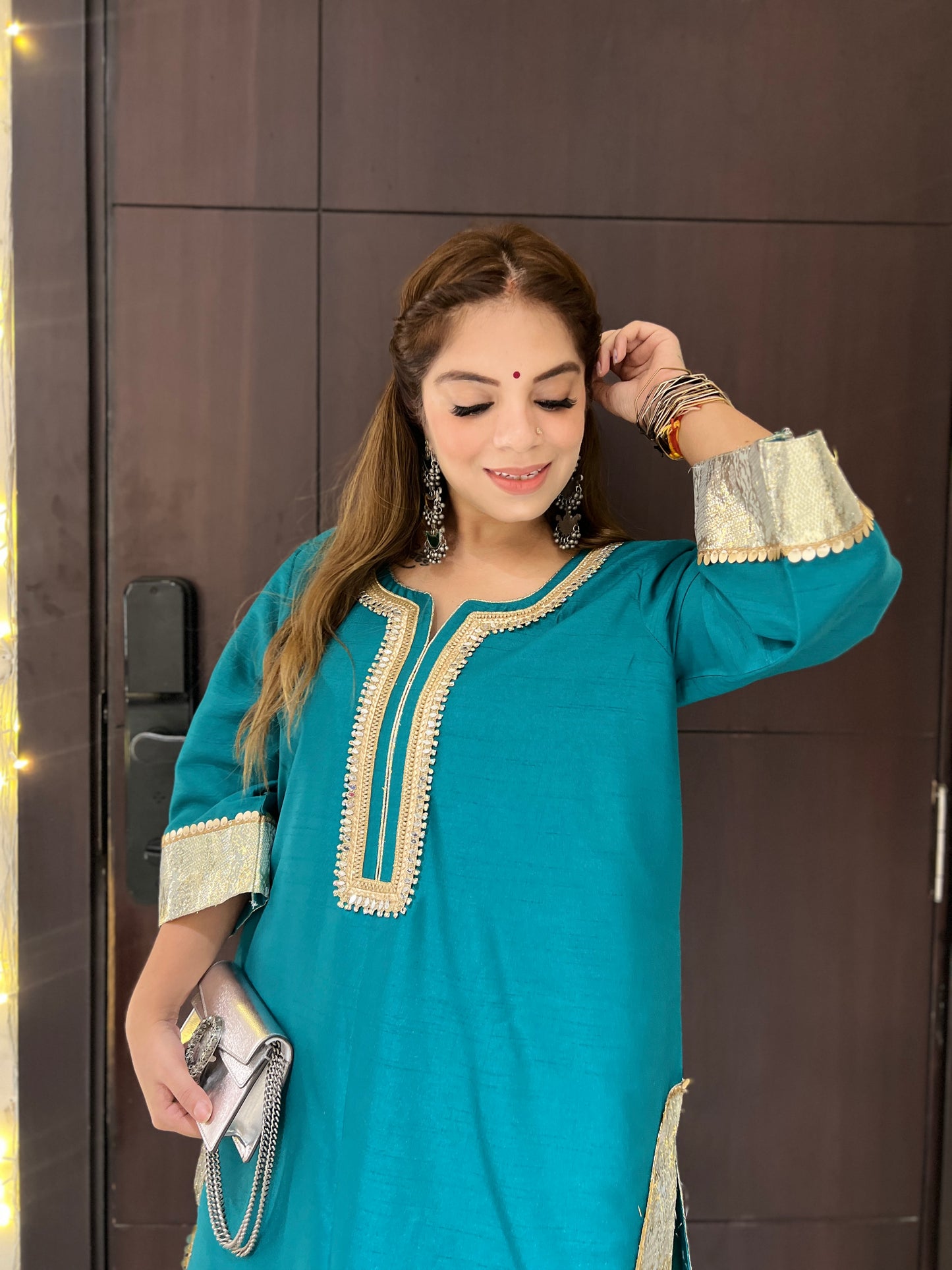 Nayara - Teal Blue Festive Kurta & Dhoti Set – Elegant Party Wear