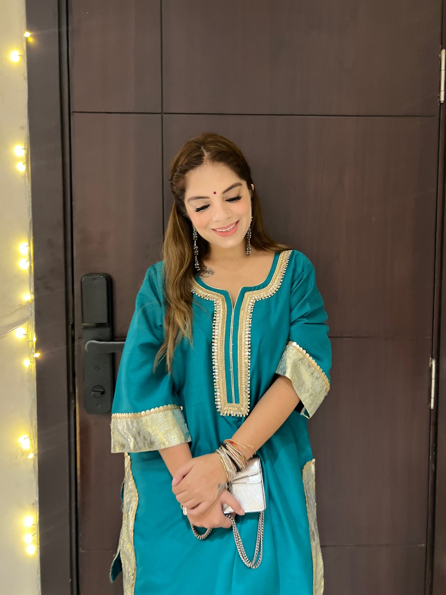 Nayara - Teal Blue Festive Kurta & Dhoti Set – Elegant Party Wear