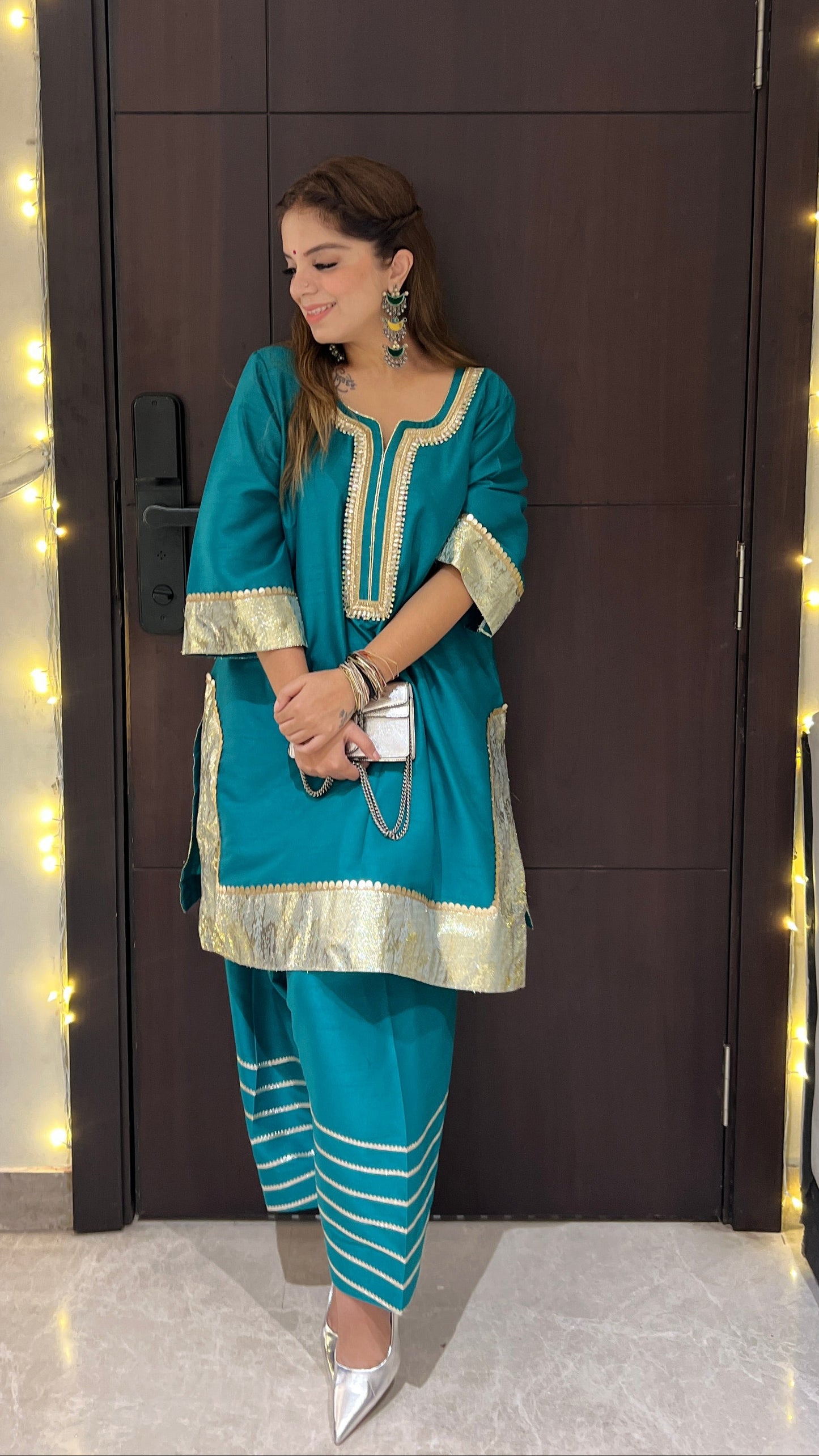 Nayara - Teal Blue Festive Kurta & Dhoti Set – Elegant Party Wear