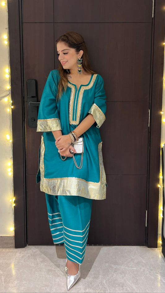 Nayara - Teal Blue Festive Kurta & Dhoti Set – Elegant Party Wear