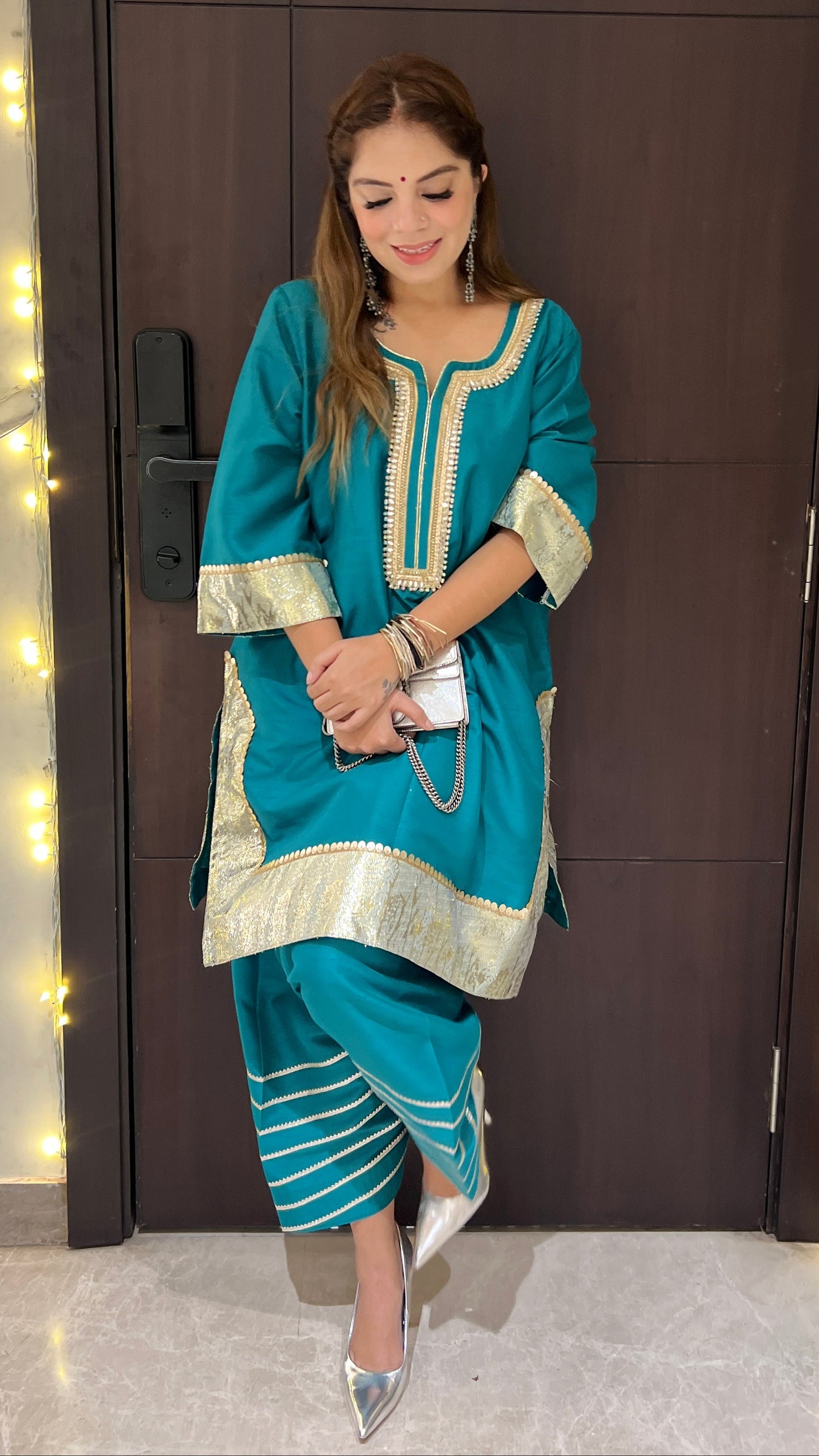 Nayara - Teal Blue Festive Kurta & Dhoti Set – Elegant Party Wear