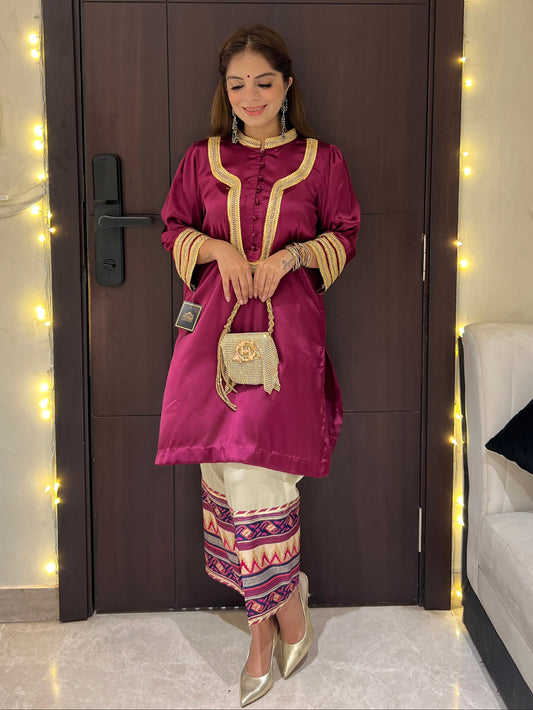 Rangrez - Magenta Satin kurta with silk pants.