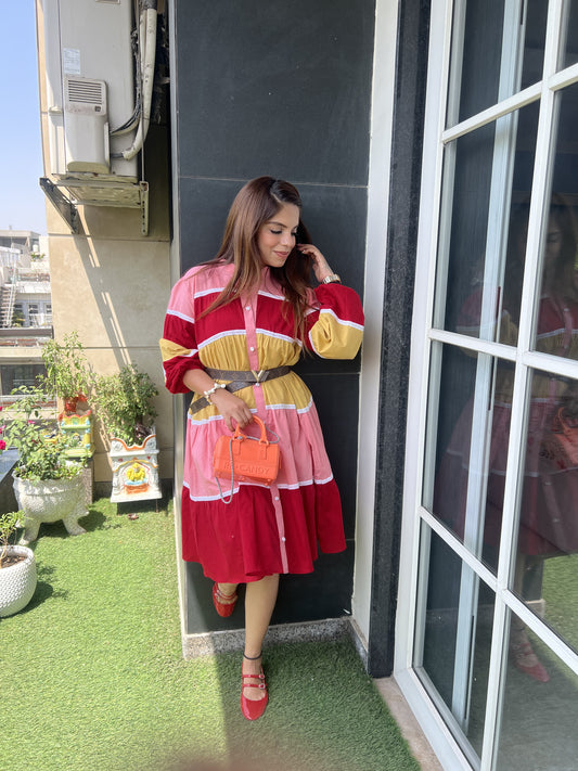 Aarohi - Multicolor Button-Up Midi Dress – Trendy Casual Chic Outfit for Women