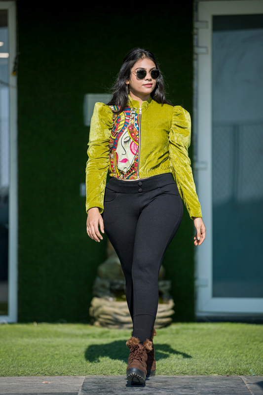 Boho hand-painted zip jacket with vibrant artistic designs – perfect for adding a unique touch to any outfit