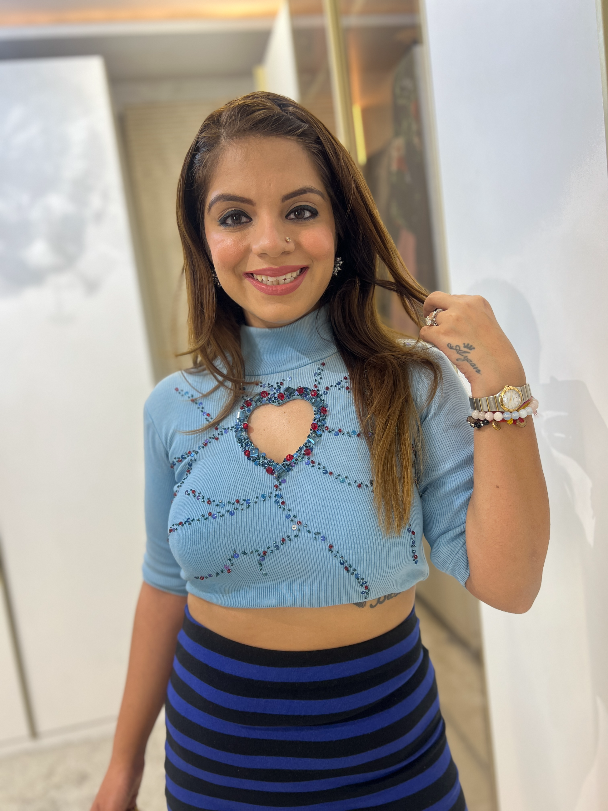 Trendy heart embroidered crop top for women – cute, casual, and stylish top