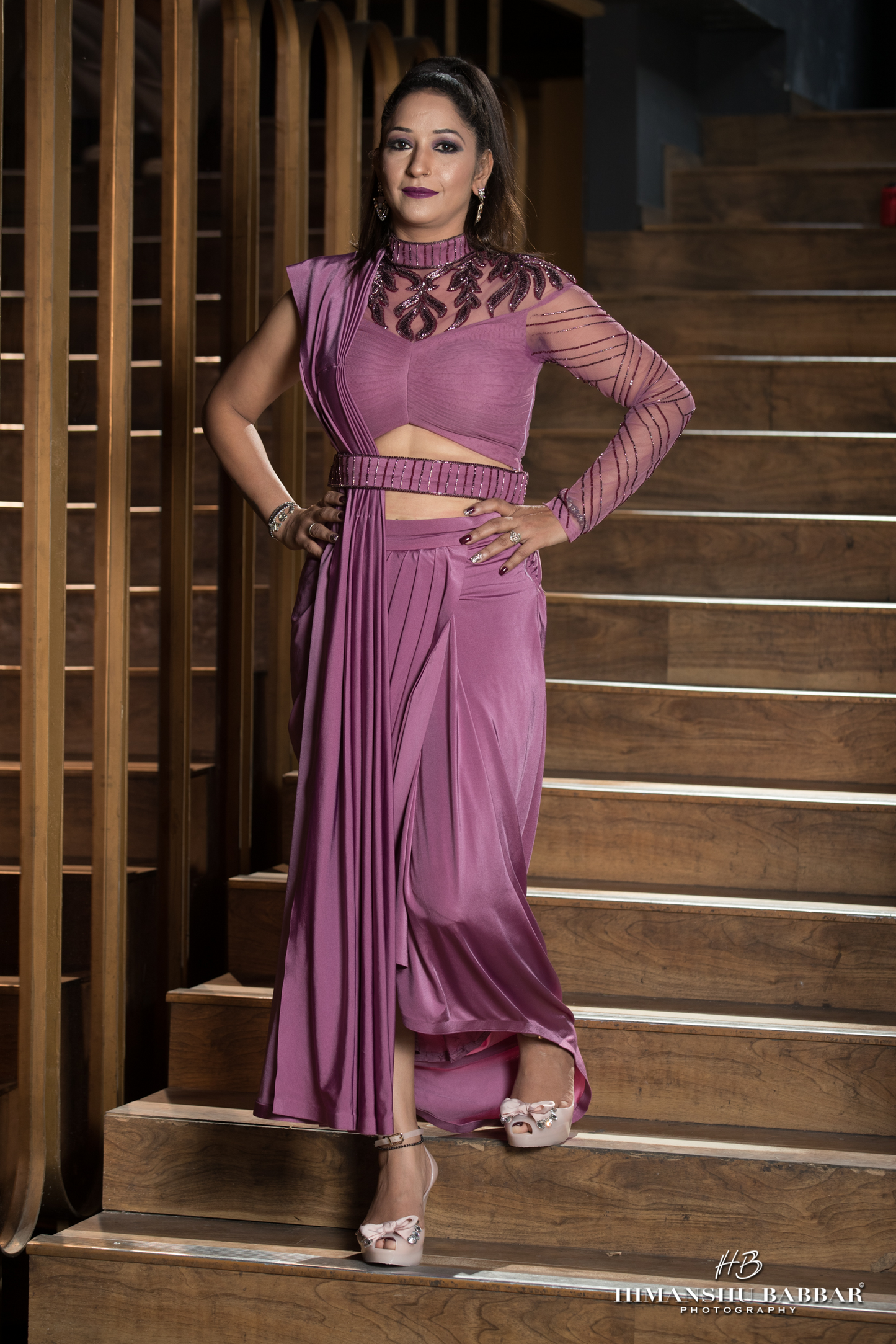 Zarina - Dhoti Front Palla Saree with Embroidered Neckline & Belt – Regal Indian Fusion Wear