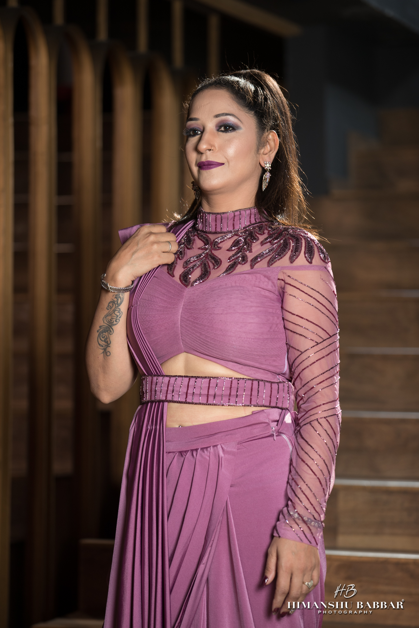Zarina - Dhoti Front Palla Saree with Embroidered Neckline & Belt – Regal Indian Fusion Wear