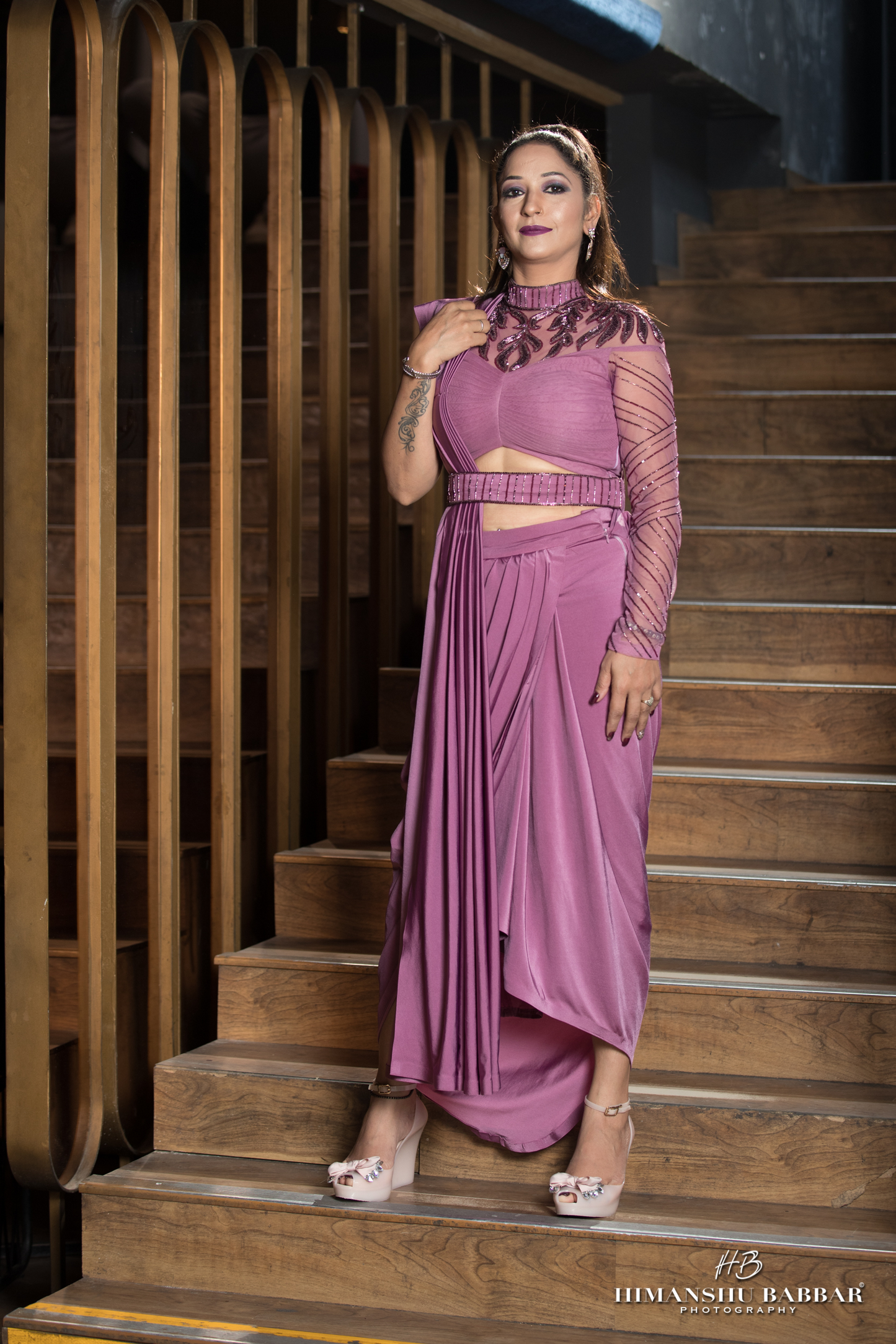Zarina - Dhoti Front Palla Saree with Embroidered Neckline & Belt – Regal Indian Fusion Wear
