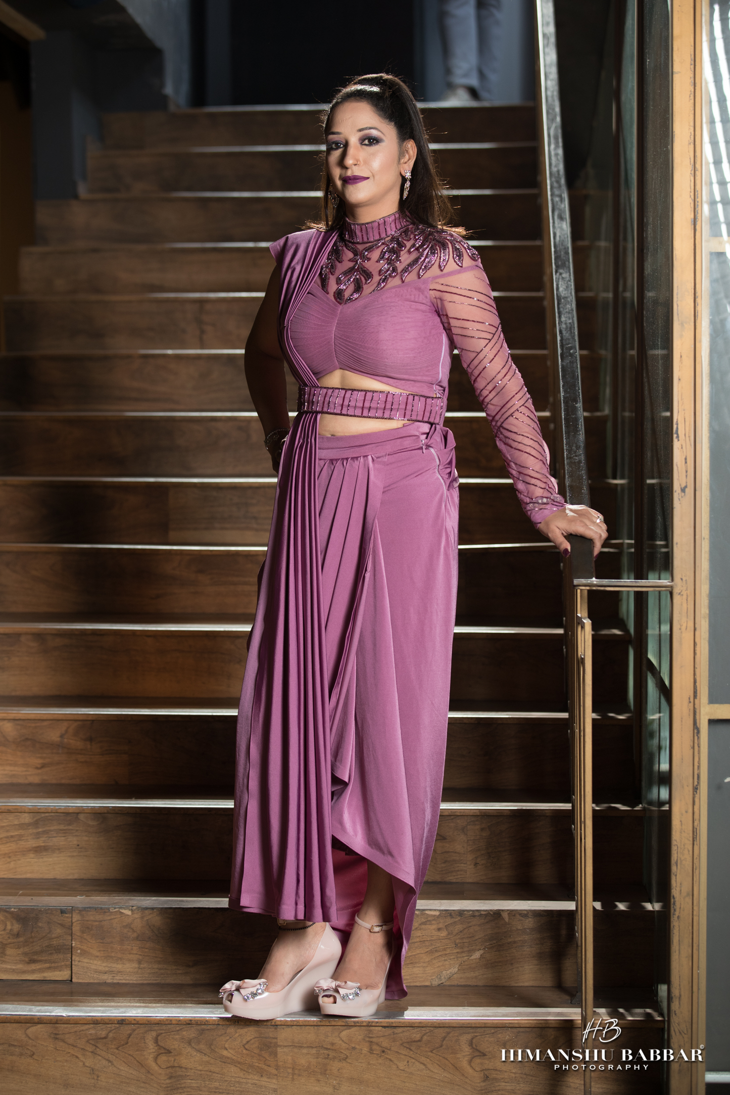 Zarina - Dhoti Front Palla Saree with Embroidered Neckline & Belt – Regal Indian Fusion Wear