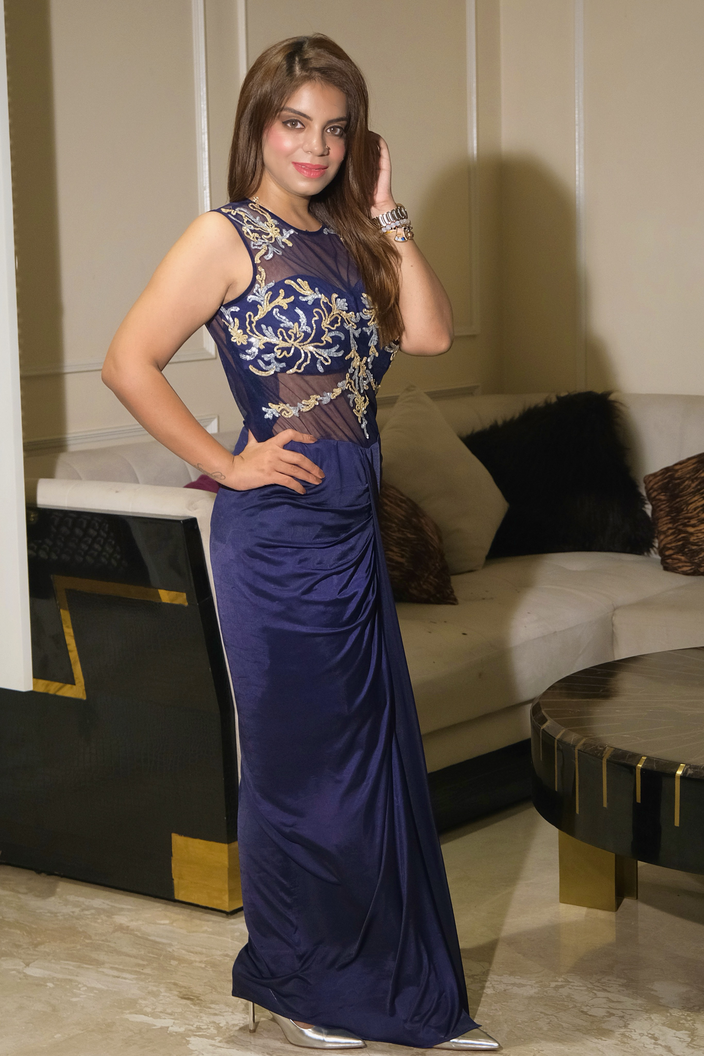 Devanshi - Azure Dream: Elegant Blue Draped Gown | Modern Statement for Any Occasion