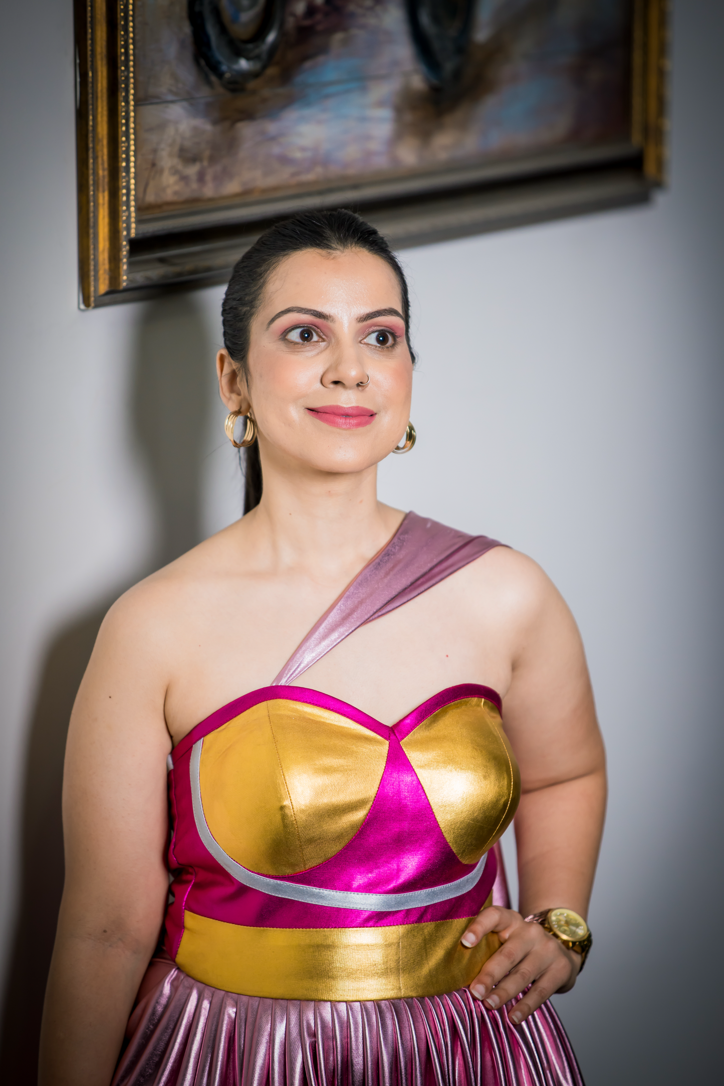 Mehreen - Gold & Pink Evening Ensemble – Glamorous Two-Piece Outfit for Festive Occasions