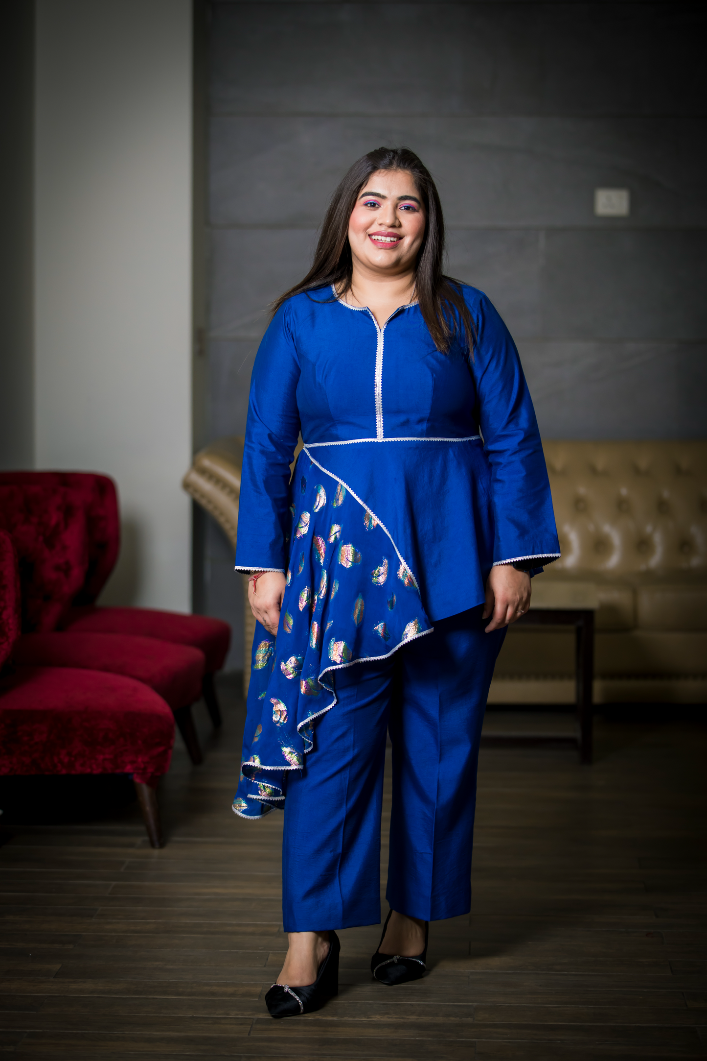 Aanya - Women's Elegant Blue Floral Embroidered Ensemble | Graceful Occasion Wear