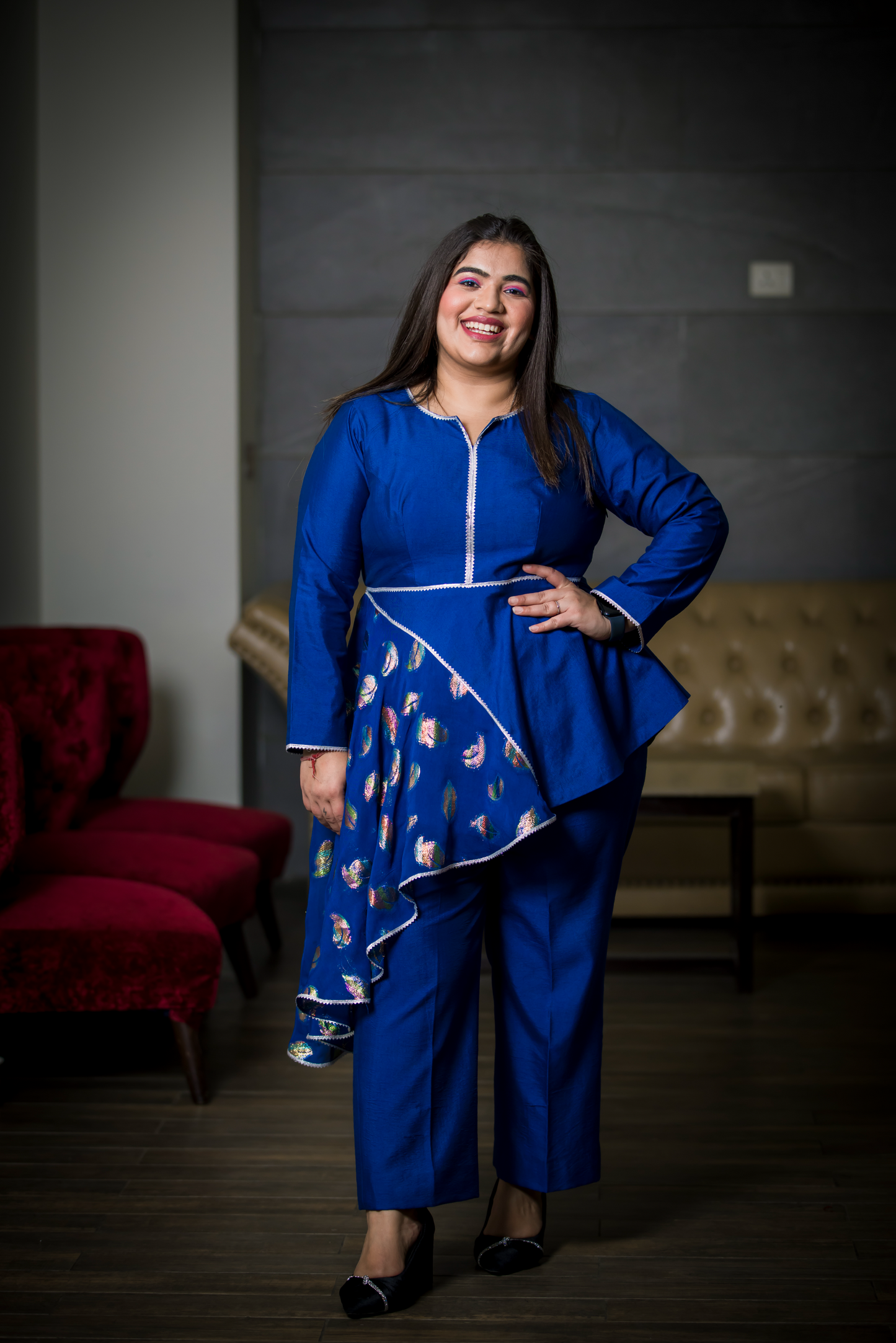 Aanya - Women's Elegant Blue Floral Embroidered Ensemble | Graceful Occasion Wear