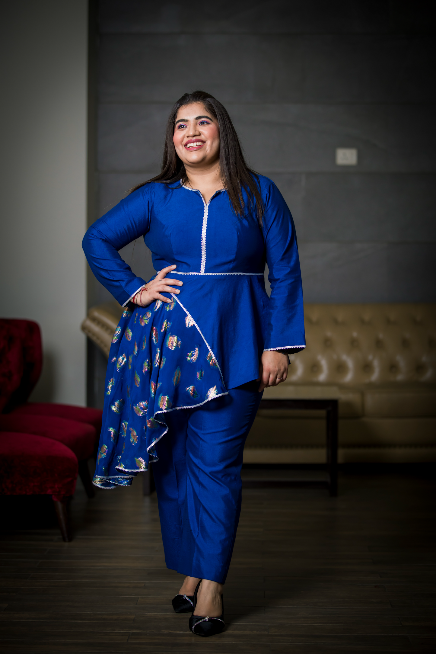 Aanya - Women's Elegant Blue Floral Embroidered Ensemble | Graceful Occasion Wear