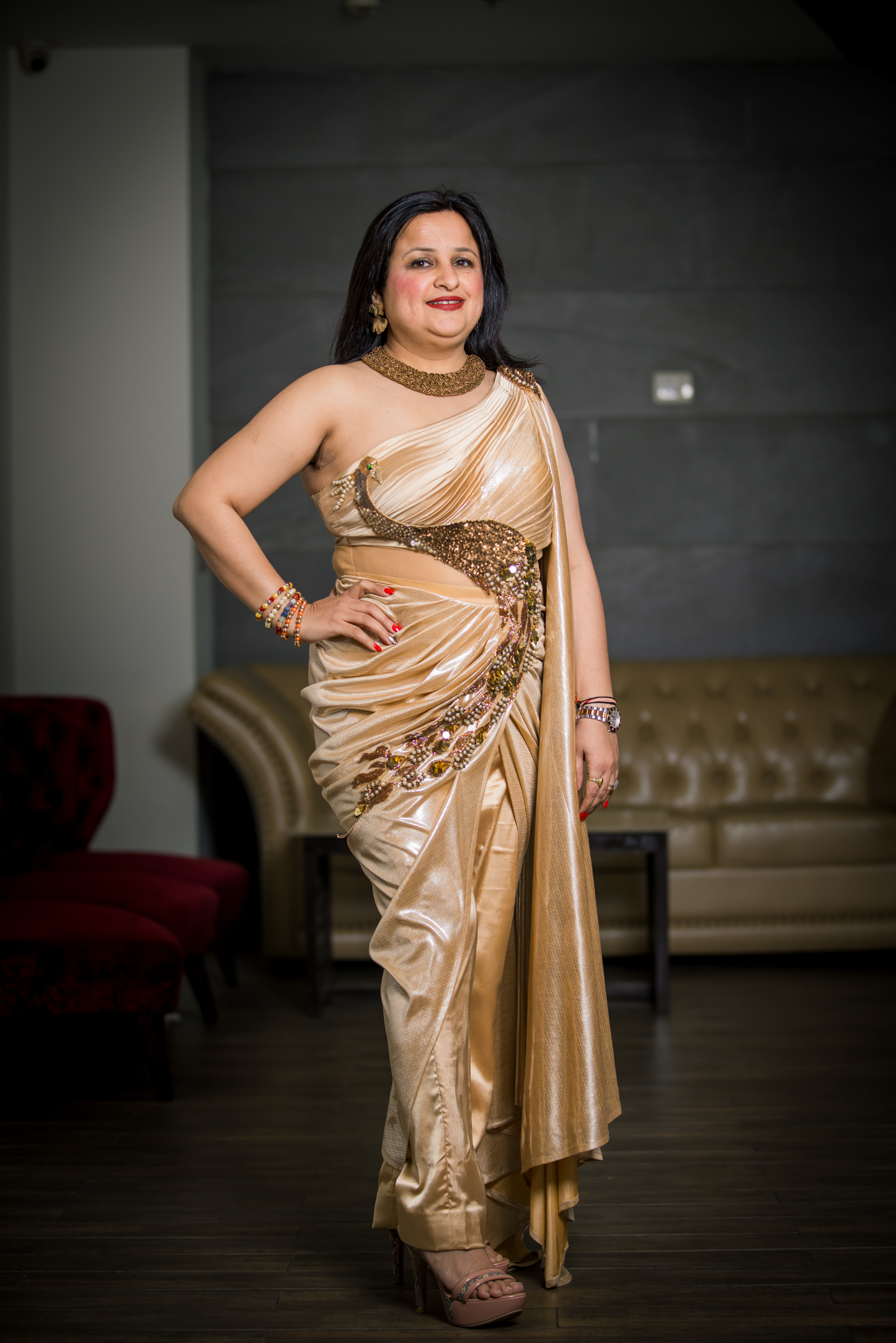 Shahana -  Mor Drape Suit - Regal Elegance with Peacock Embroidery