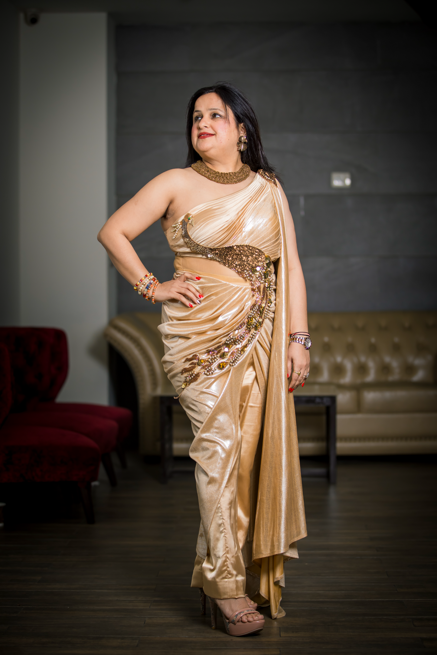 Shahana -  Mor Drape Suit - Regal Elegance with Peacock Embroidery
