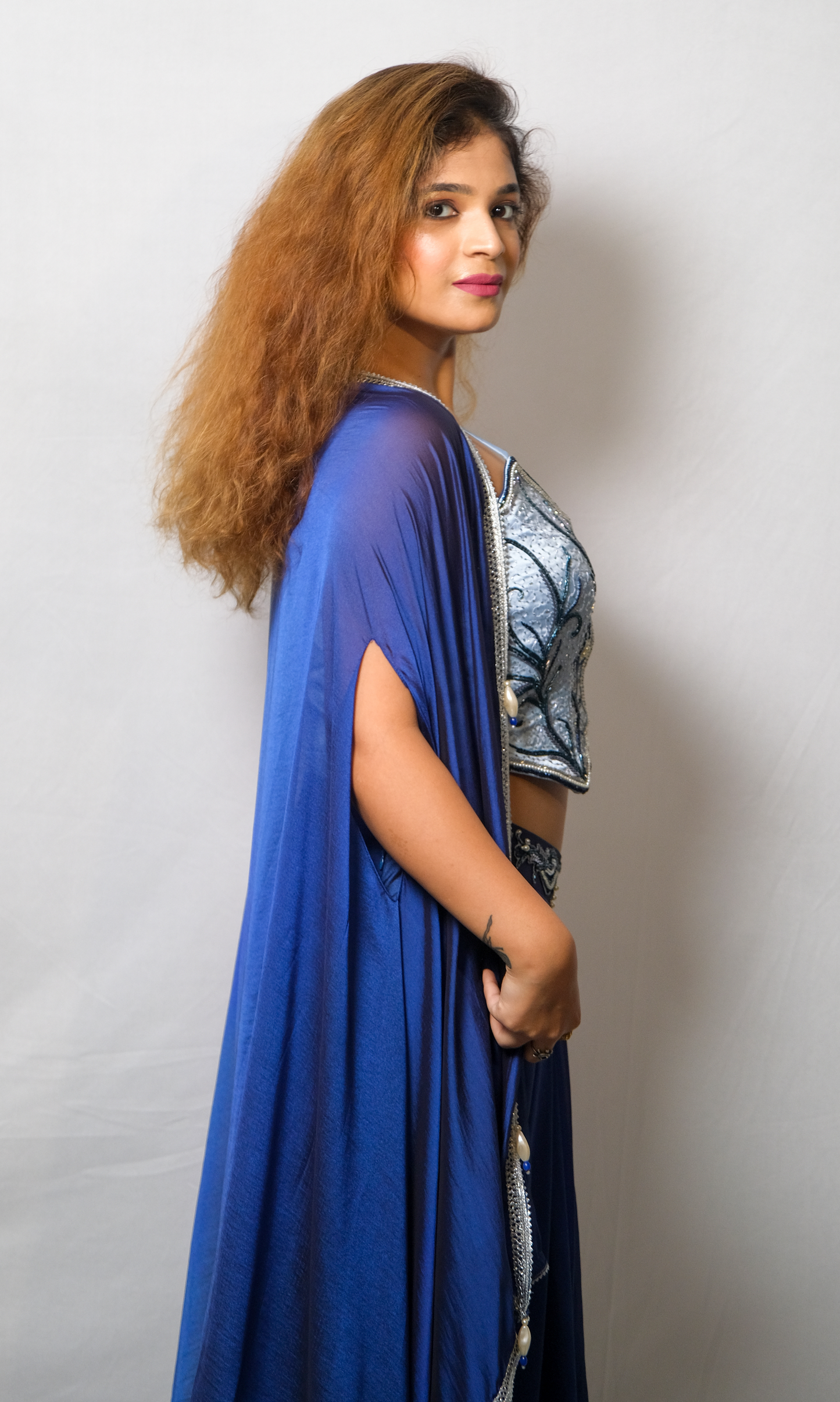Saiba - Metallic Blue Waistcoat & Skirt Set for Women – Embroidered Festive Wear