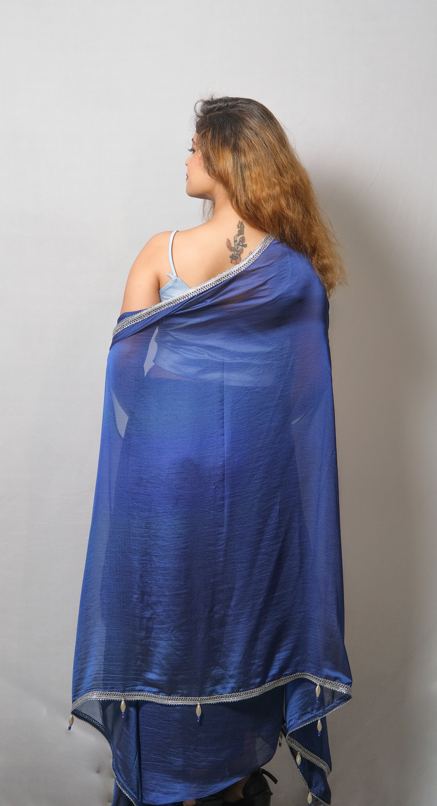 Saiba - Metallic Blue Waistcoat & Skirt Set for Women – Embroidered Festive Wear