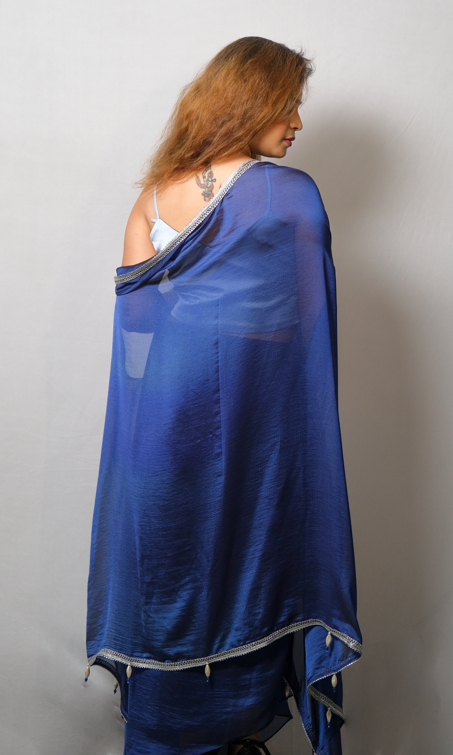 Saiba - Metallic Blue Waistcoat & Skirt Set for Women – Embroidered Festive Wear