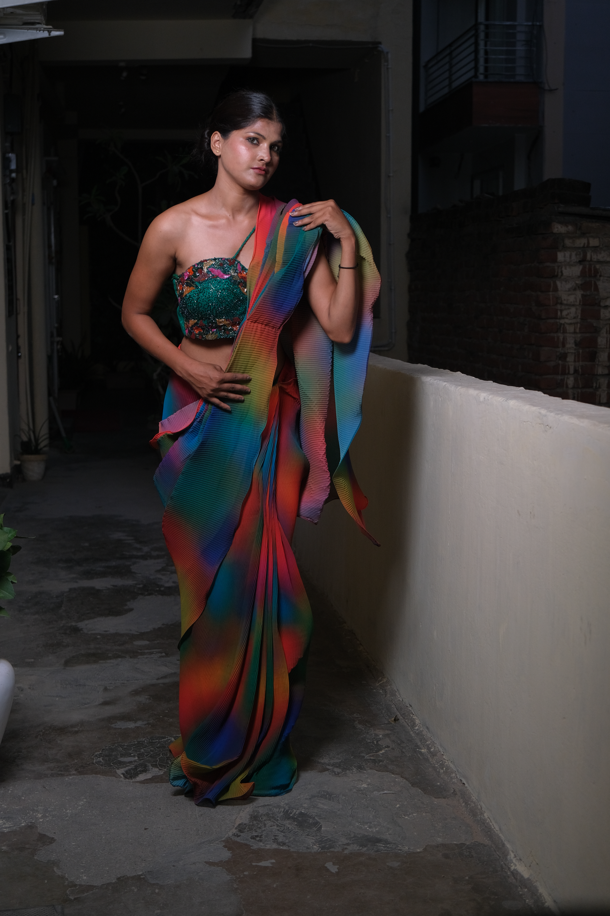 Elegant spectrum saree for women in multitone colors with luxury drape and shimmer accents