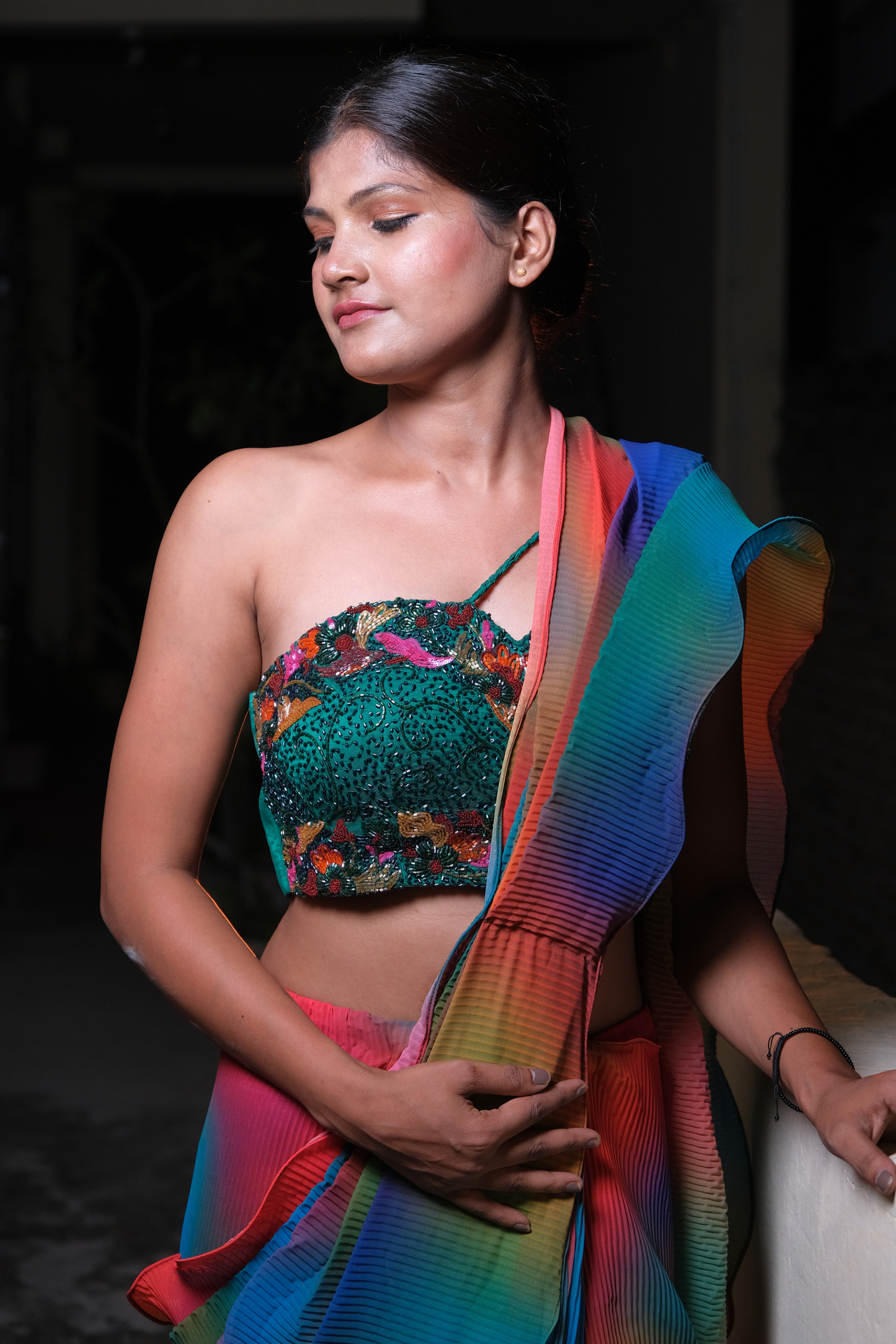 Elegant spectrum saree for women in multitone colors with luxury drape and shimmer accents