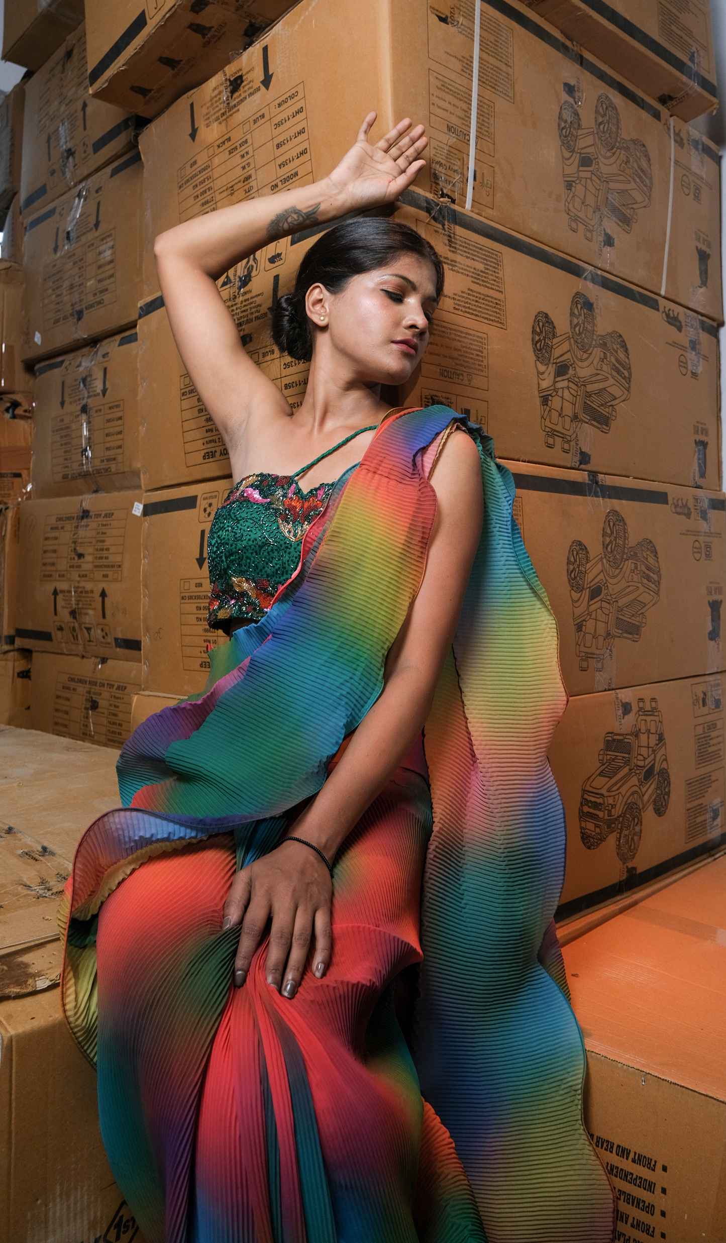 Elegant spectrum saree for women in multitone colors with luxury drape and shimmer accents