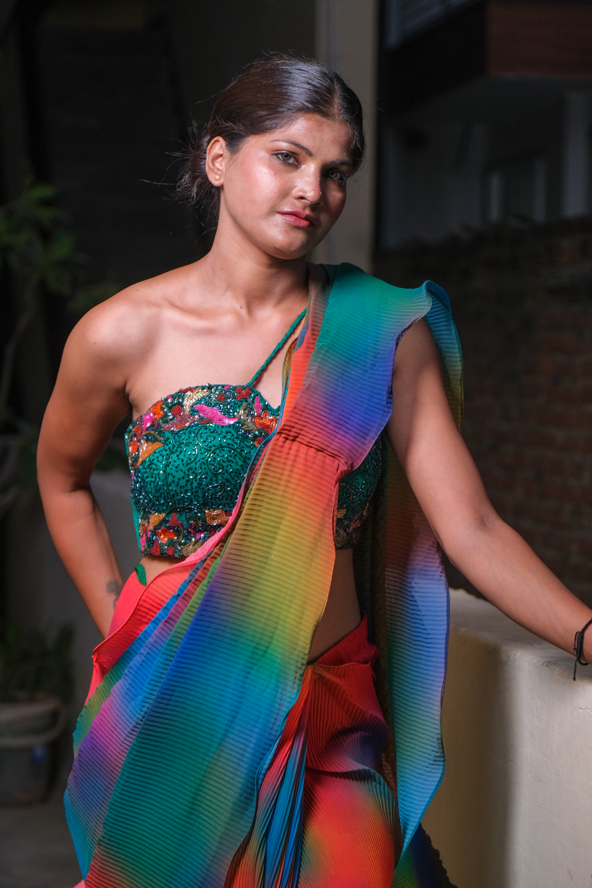 Elegant spectrum saree for women in multitone colors with luxury drape and shimmer accents