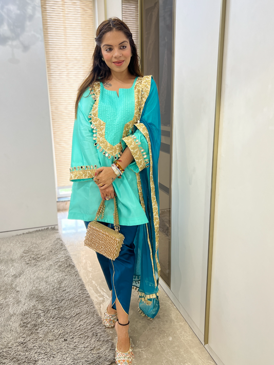 MEHFIL - Aqua Mirror Work Kurta Suit Set for Women