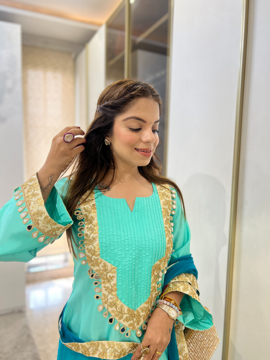 MEHFIL - Aqua Mirror Work Kurta Suit Set for Women