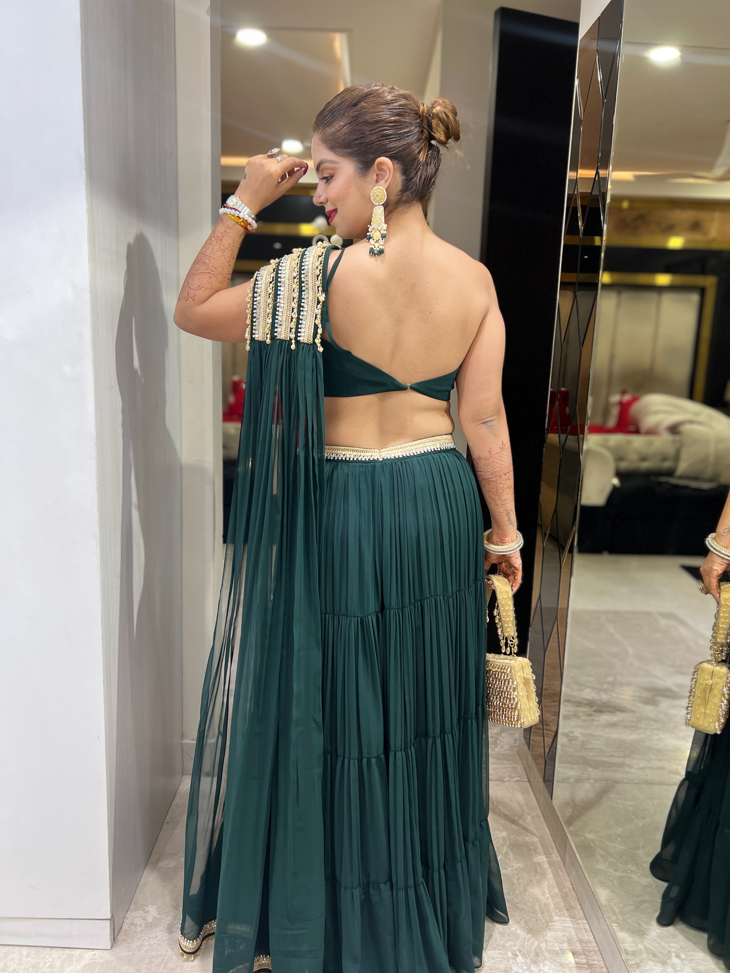 Emerald Green Layered Sharara Set with Embellished Details – Elegant Festive Wear for Women