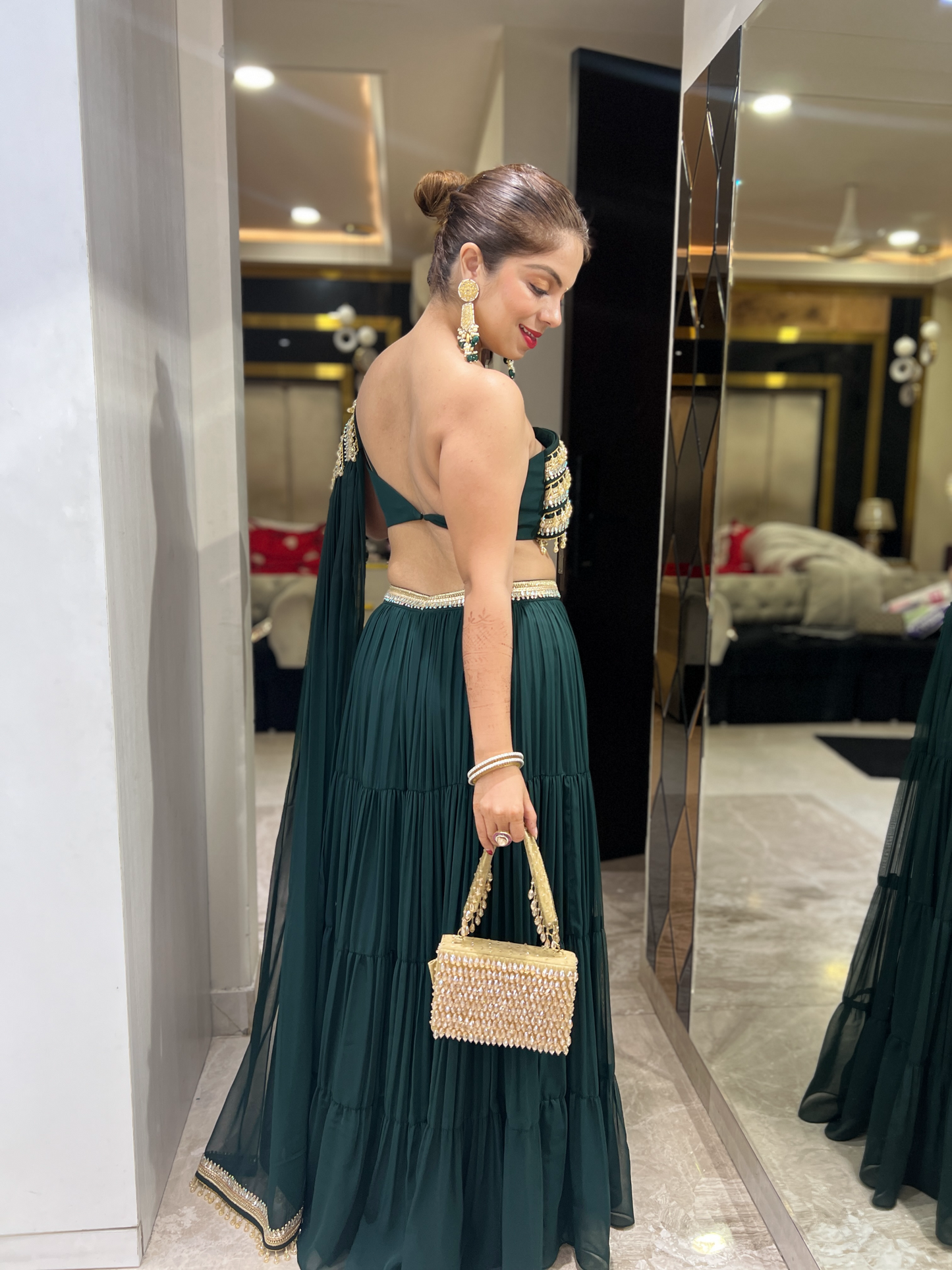 Emerald Green Layered Sharara Set with Embellished Details – Elegant Festive Wear for Women