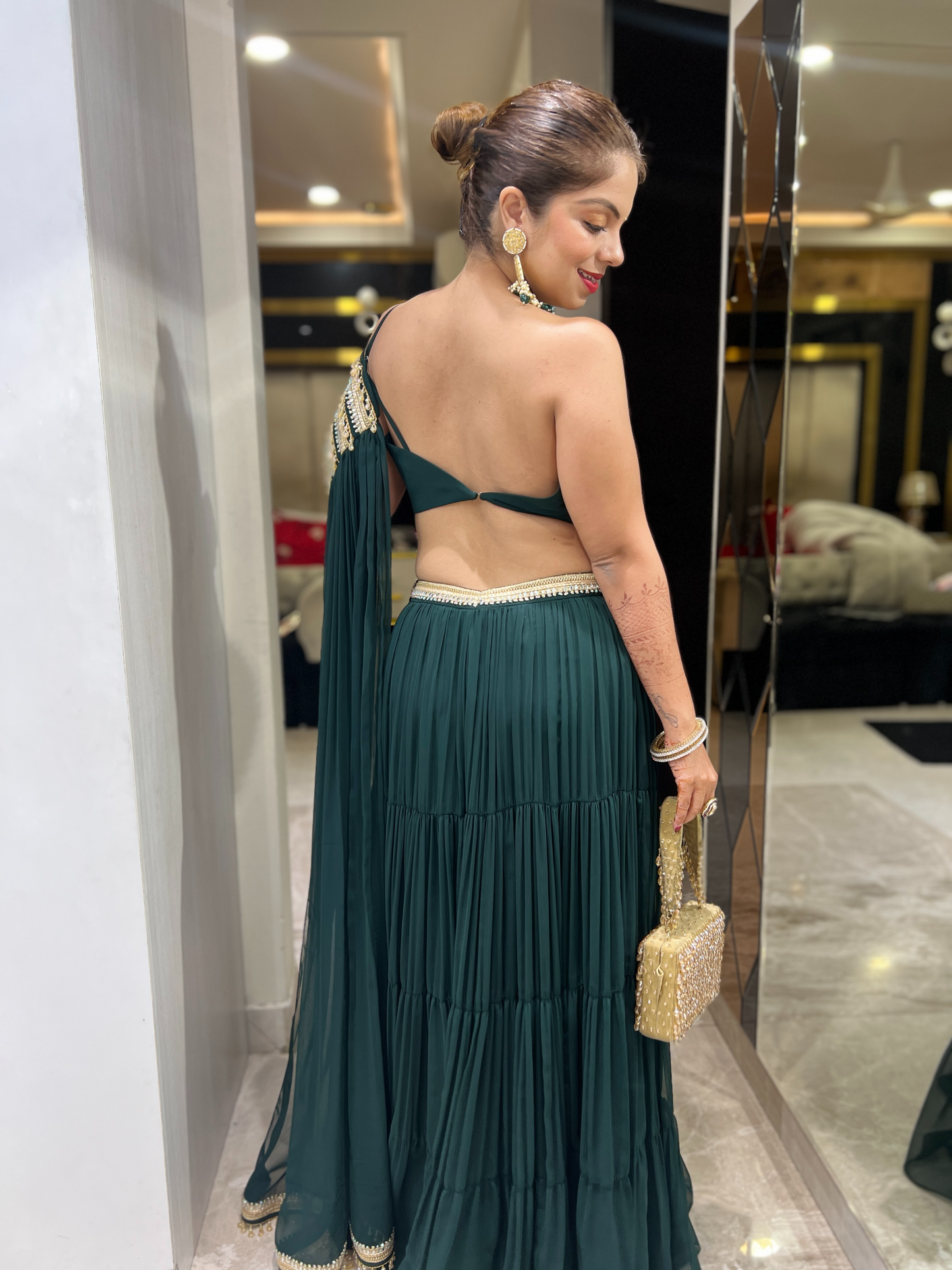 Emerald Green Layered Sharara Set with Embellished Details – Elegant Festive Wear for Women