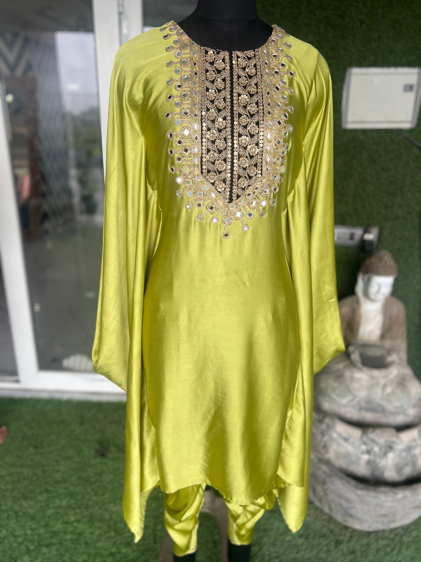 Lime Green Embroidered Kaftan Set – Chic & Comfortable Ethnic Wear for Women