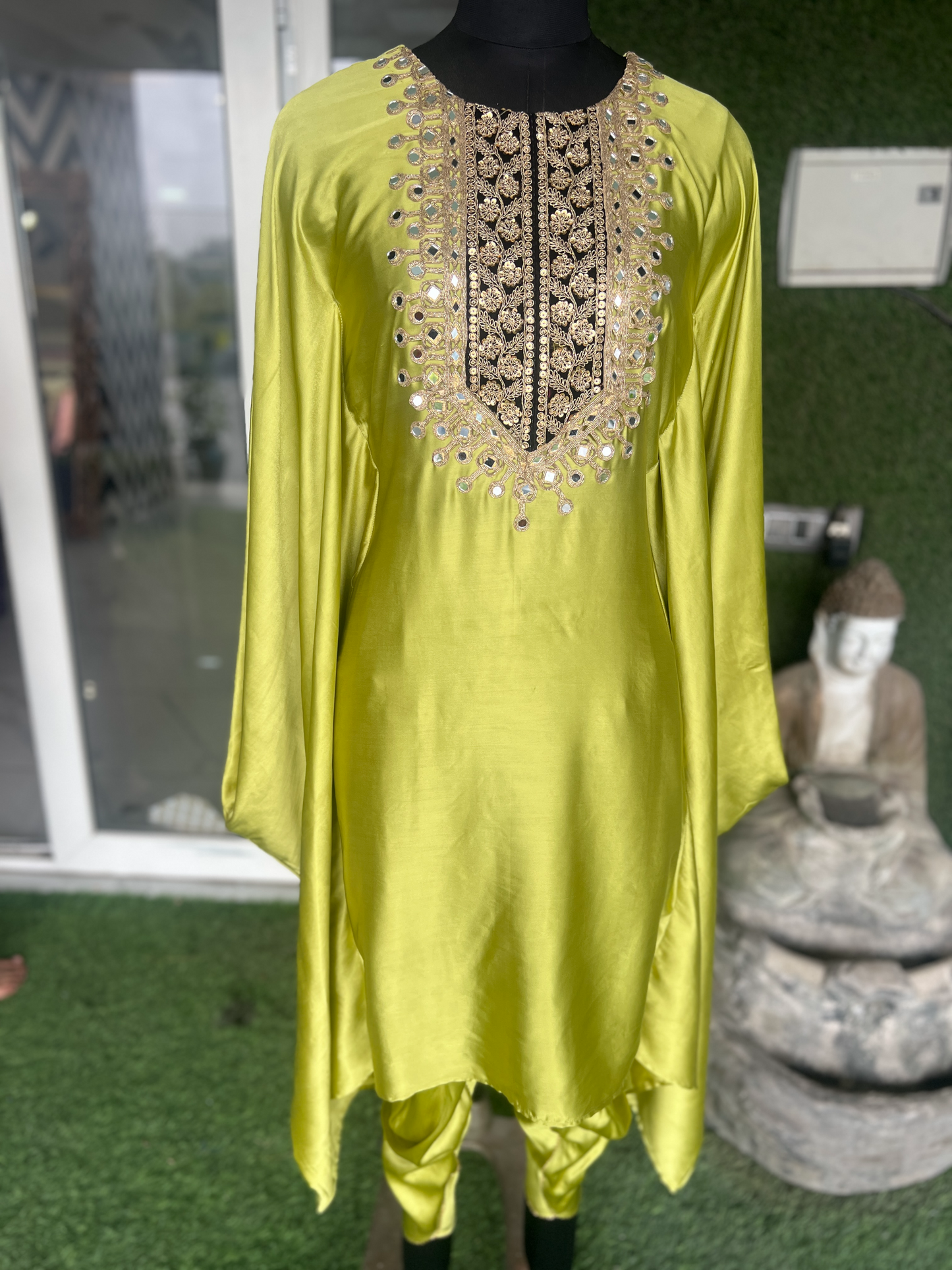 Lime Green Embroidered Kaftan Set – Chic & Comfortable Ethnic Wear for Women