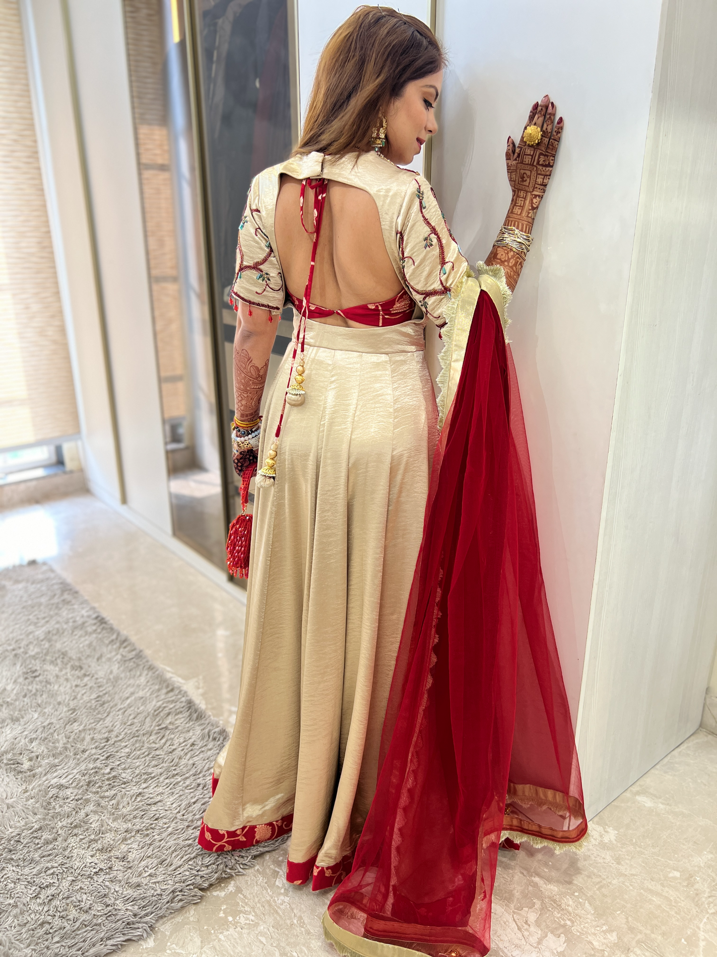 Red and Golden Anarkali with Intricate Embroidery – Timeless Elegance for Weddings and Festivities
