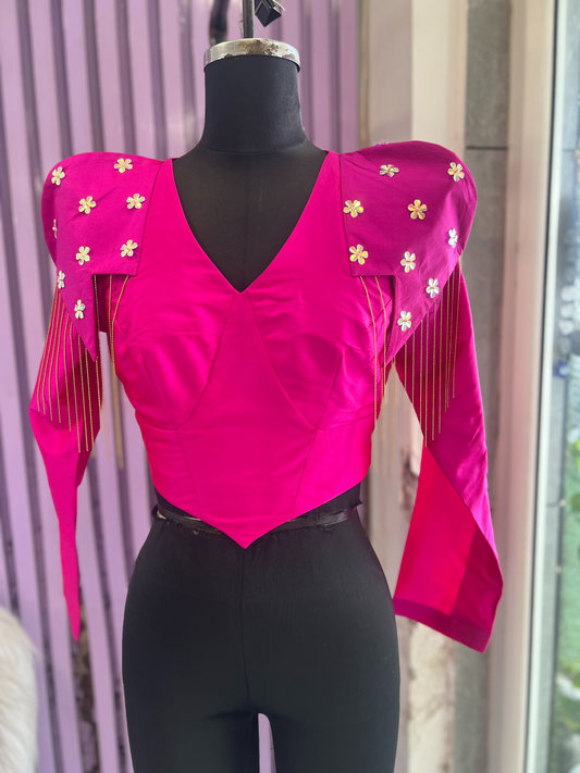 Fuchsia Embroidered Crop Top for Women | Stylish Ethnic Top – Mystique Closet