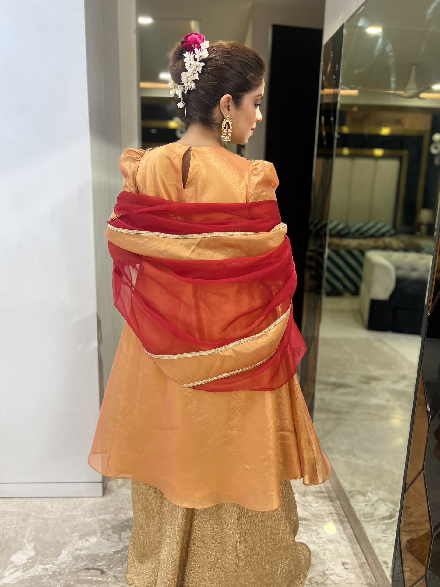 Surkh Jazba: Anarkali embroidered Sharara Set with Red Dupatta