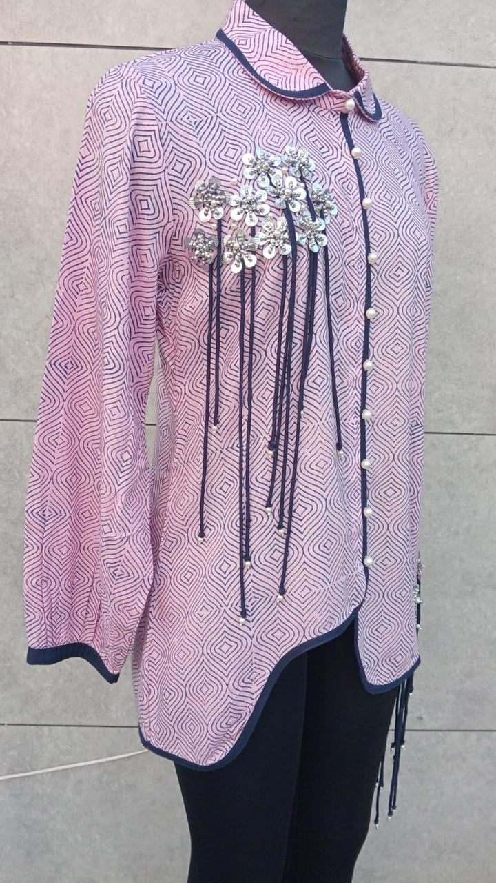 Block Printed Embroidered Shirt for Women – Stylish & Comfortable Casual Wear