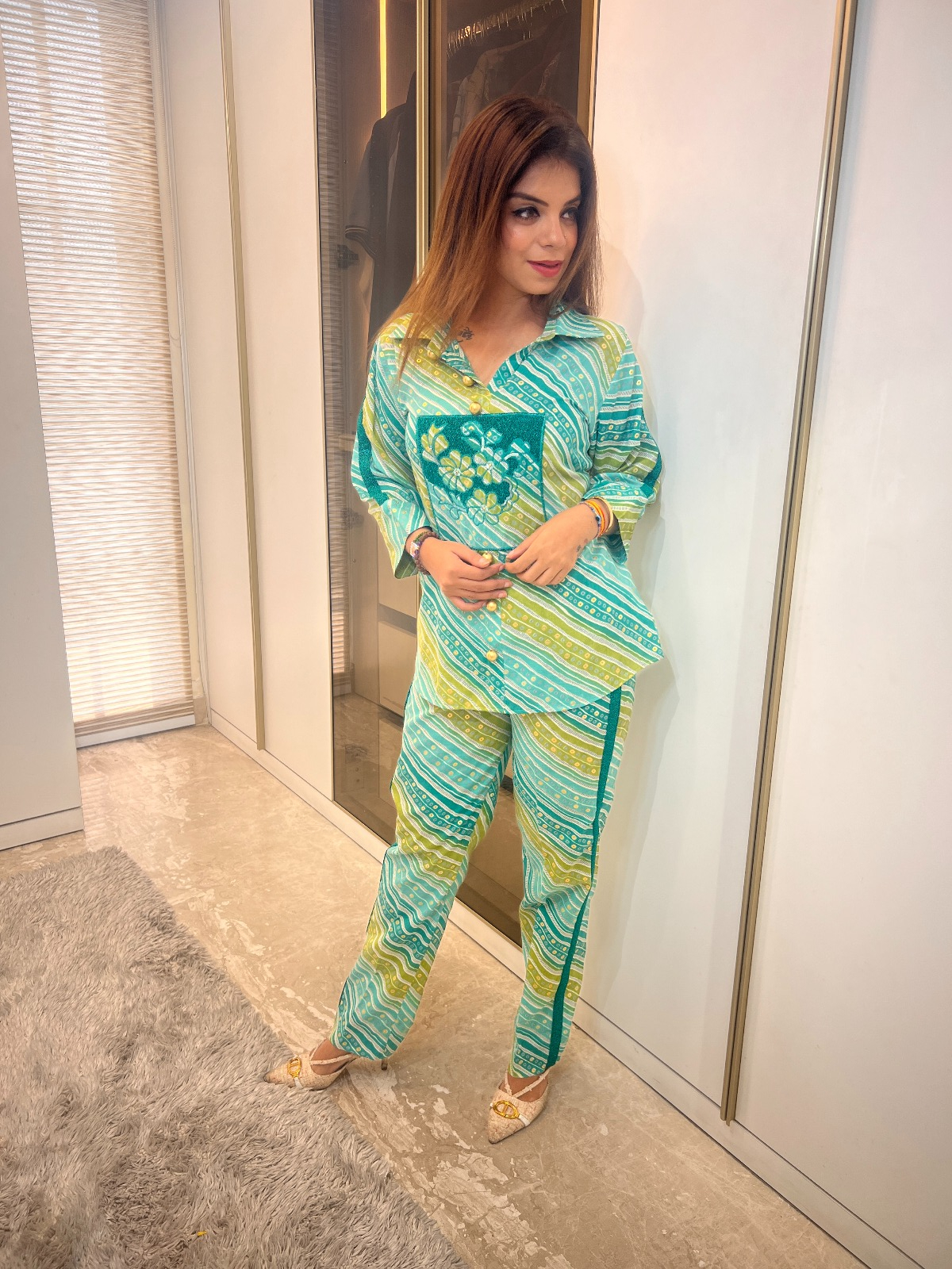 Sea Green Coordinate Set with Abstract Print - Elegant & Trendy Look