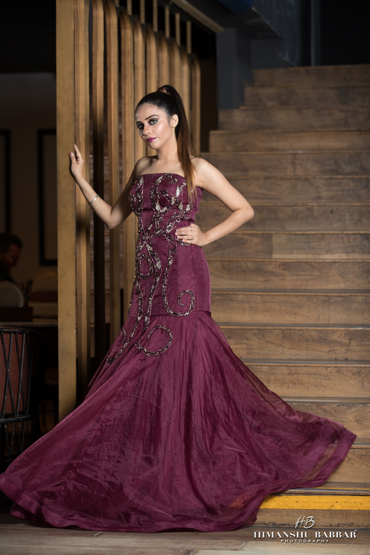 Fish cut cocktail gown with hand embroidery – elegant evening and reception dress for women