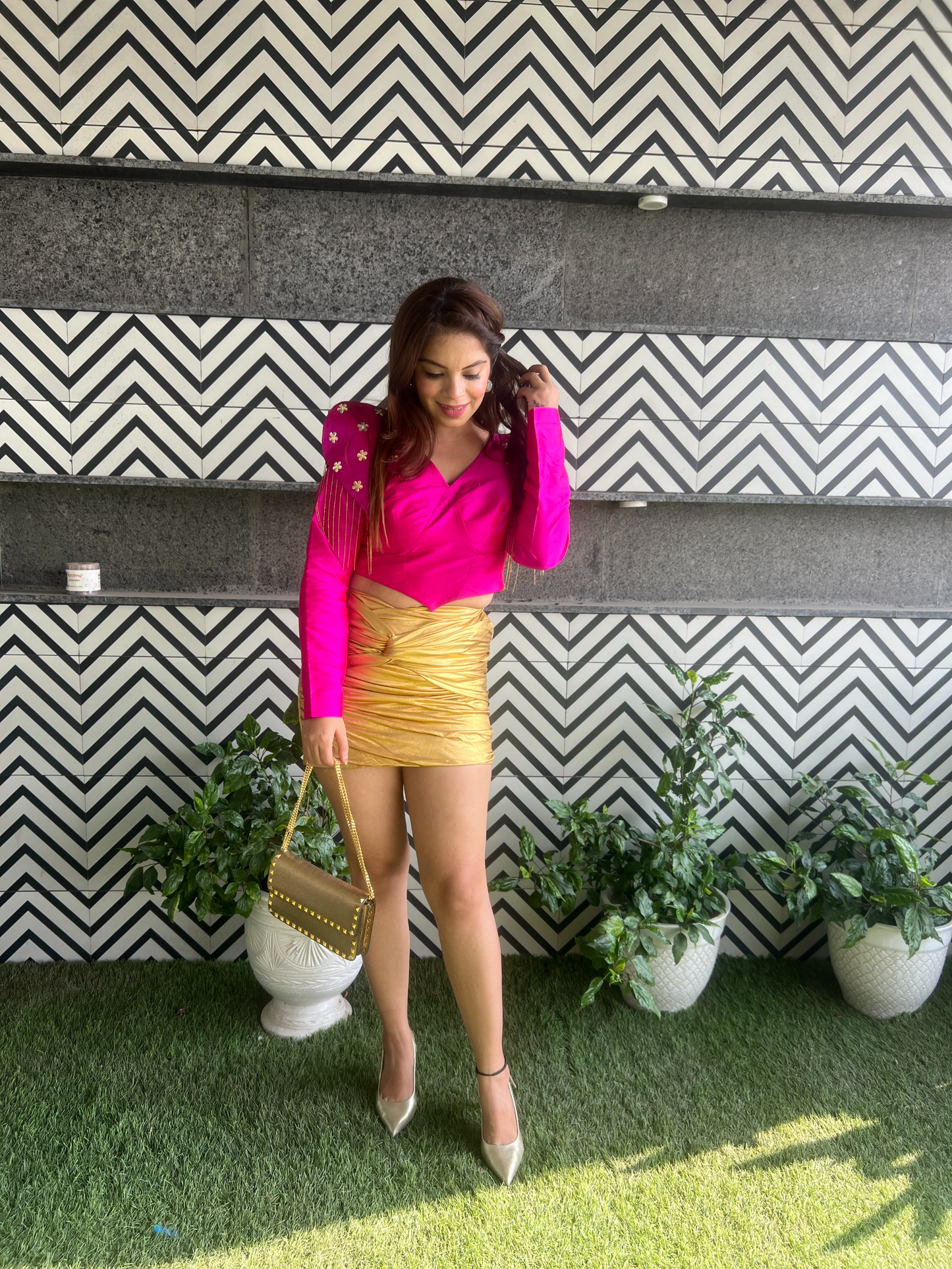 Hot Pink Silk Elevated Shoulder Top – Bold & Beautiful Style