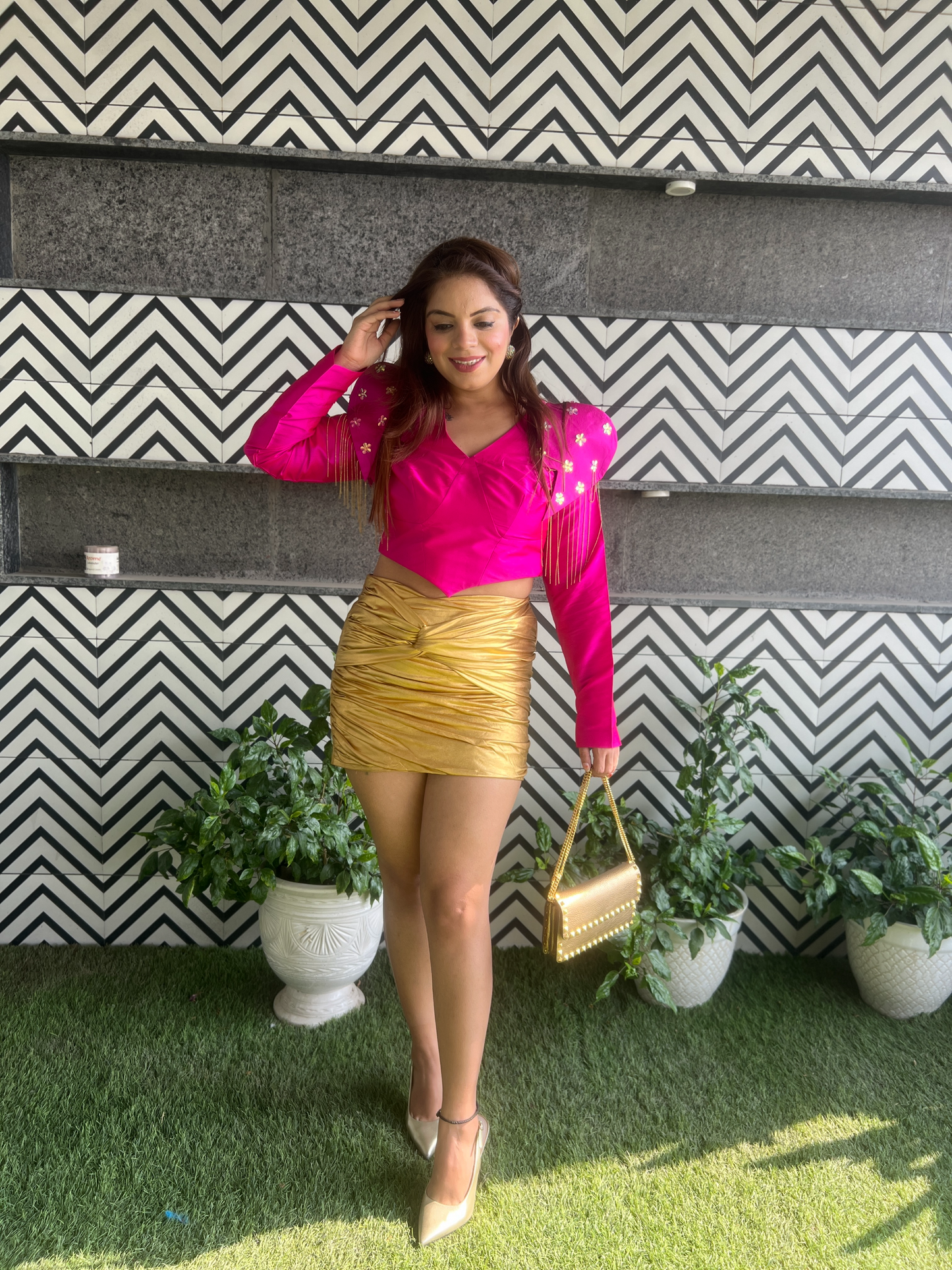 Hot Pink Silk Elevated Shoulder Top – Bold & Beautiful Style