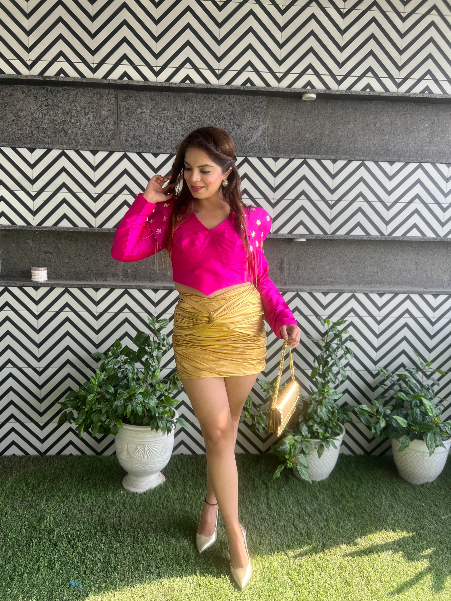 Hot Pink Silk Elevated Shoulder Top – Bold & Beautiful Style