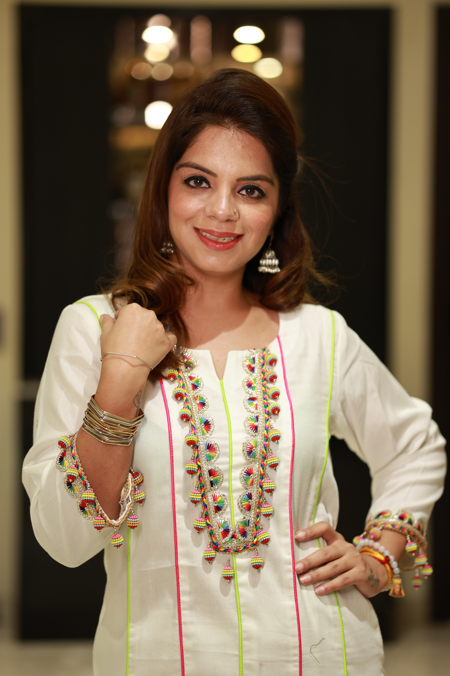 Charvi - White Cotton Coordinate Set with Ball Lace | Summer-Ready Co-ord for Women