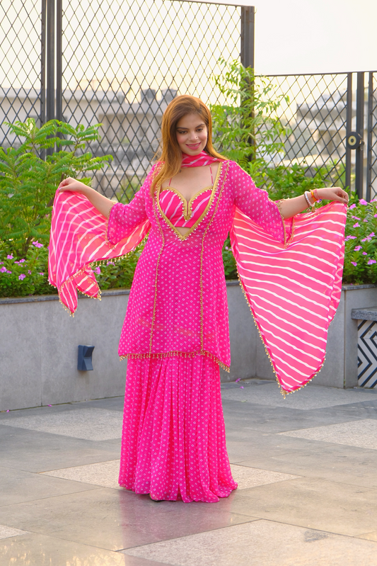Mehek - Gulbahar Rani - Women’s Bandhani Sharara Ensemble – Traditional 3-Piece Outfit with Modern Flair