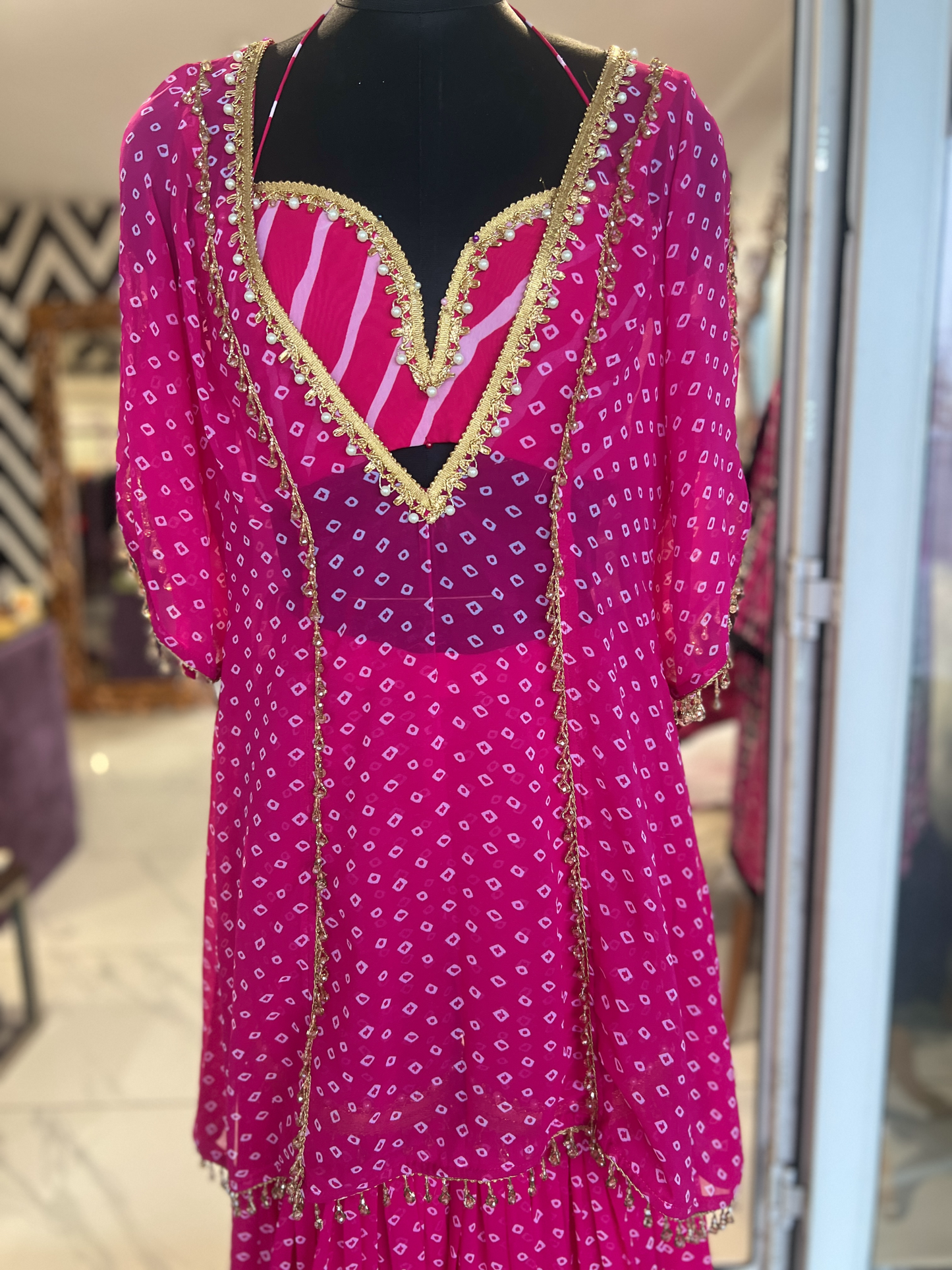Mehek - Gulbahar Rani - Women’s Bandhani Sharara Ensemble – Traditional 3-Piece Outfit with Modern Flair